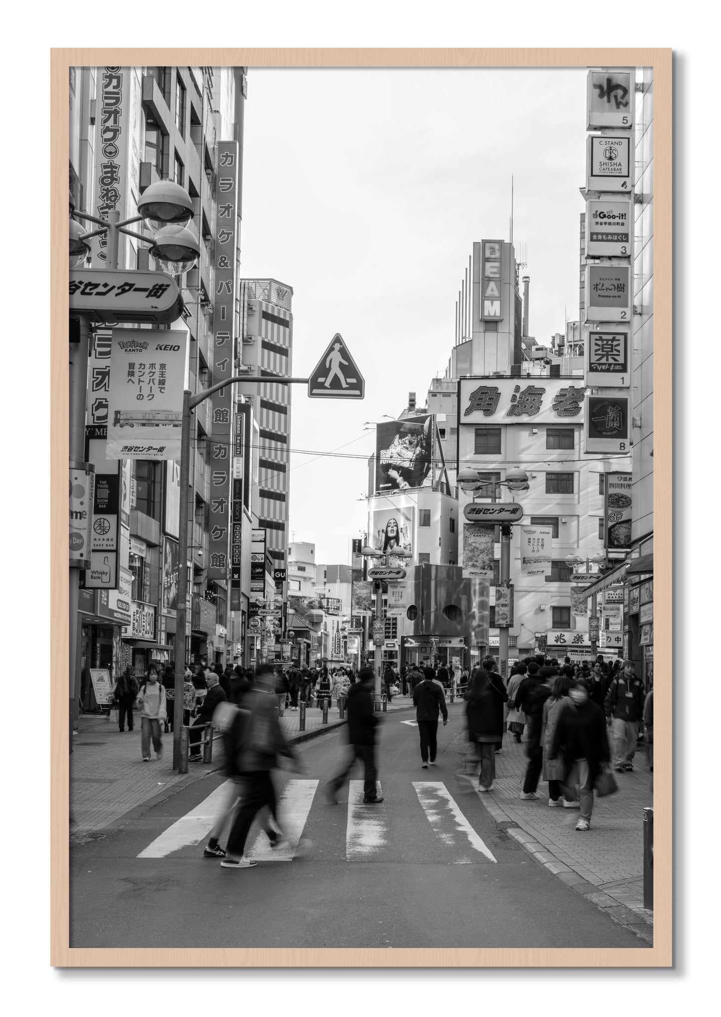 Framed photograph of Shibuya by Dylan Ozanich, Maple frame, Full Bleed