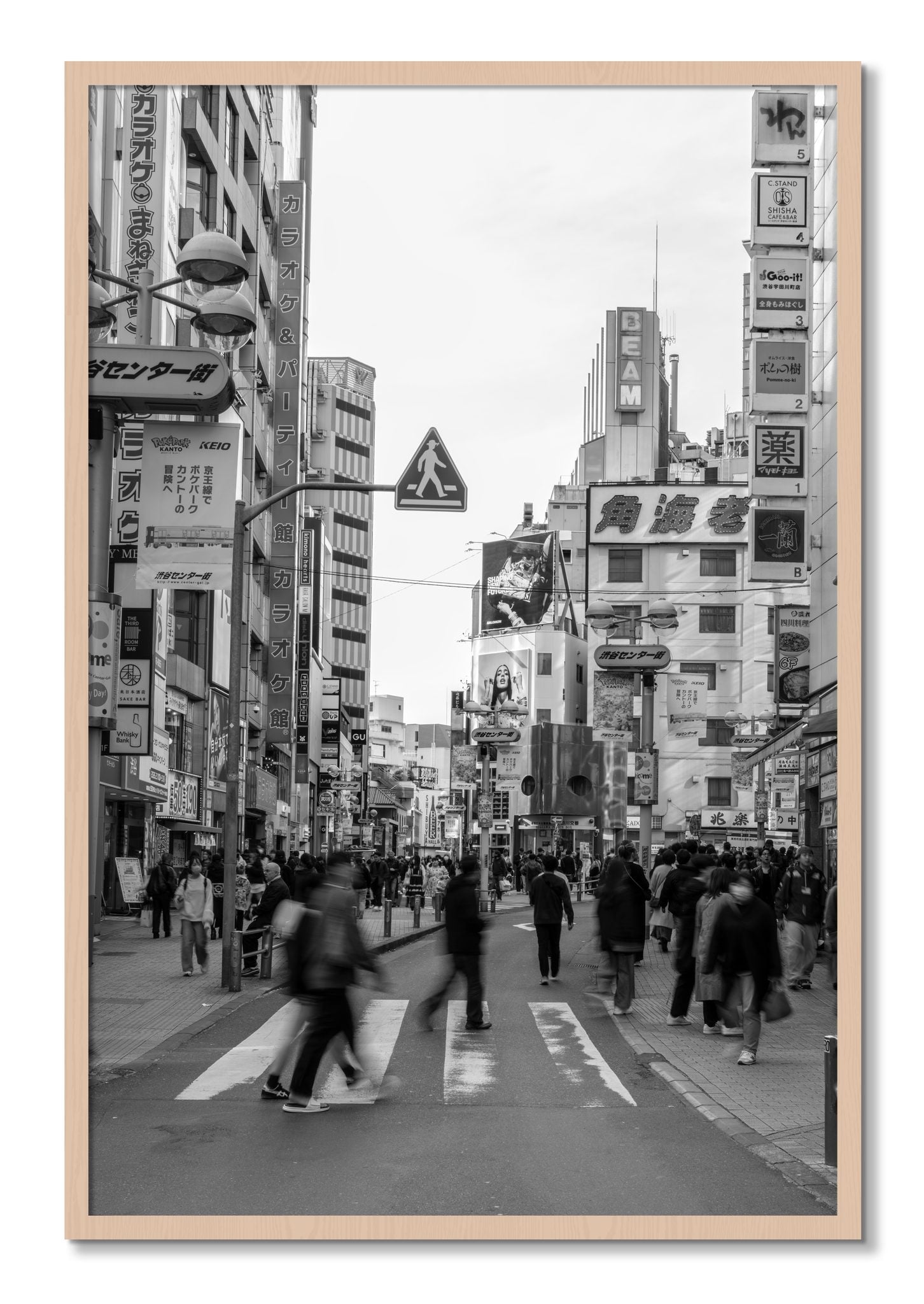 Framed photograph of Shibuya by Dylan Ozanich, Maple frame, Full Bleed
