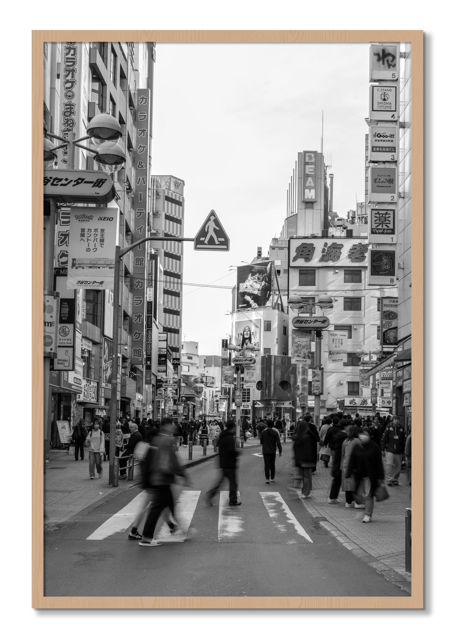 Framed photograph of Shibuya by Dylan Ozanich, Oak frame, Full Bleed