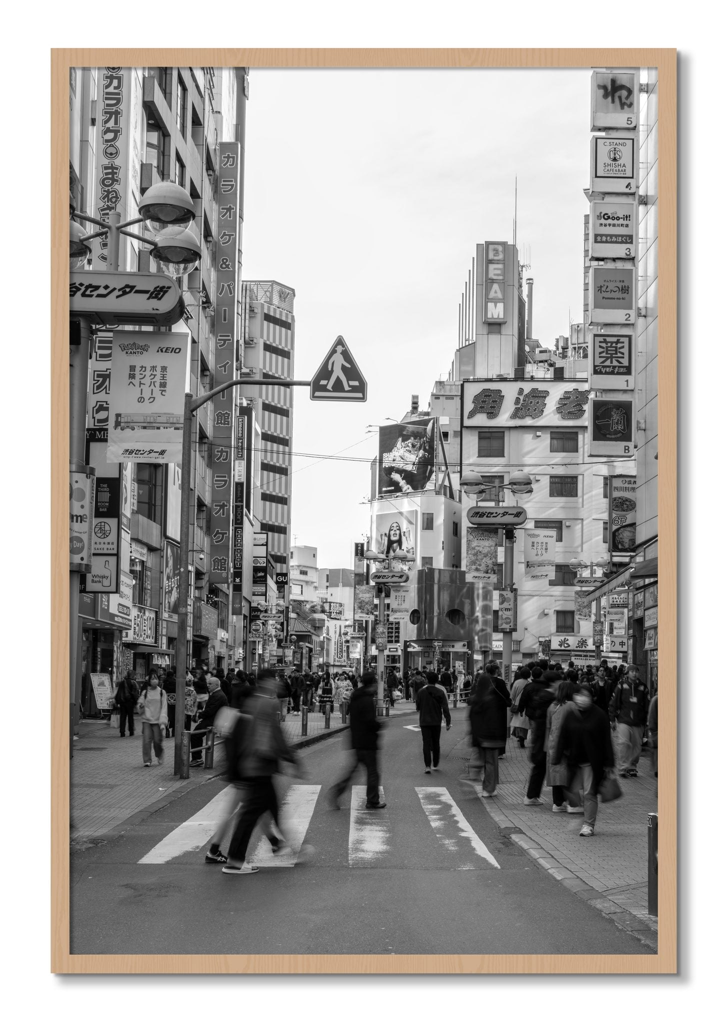 Framed photograph of Shibuya by Dylan Ozanich, Oak frame, Full Bleed