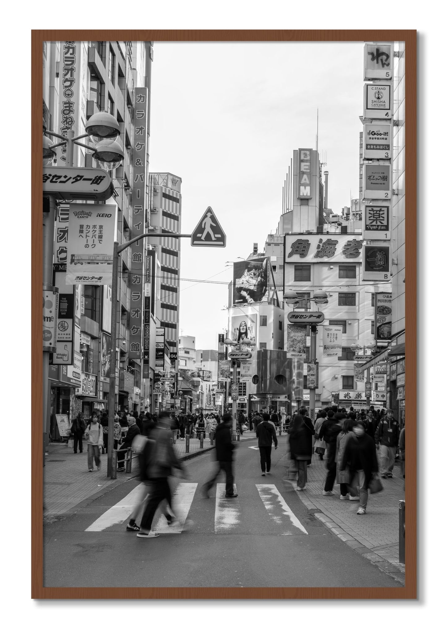 Framed photograph of Shibuya by Dylan Ozanich, Walnut frame, Full Bleed