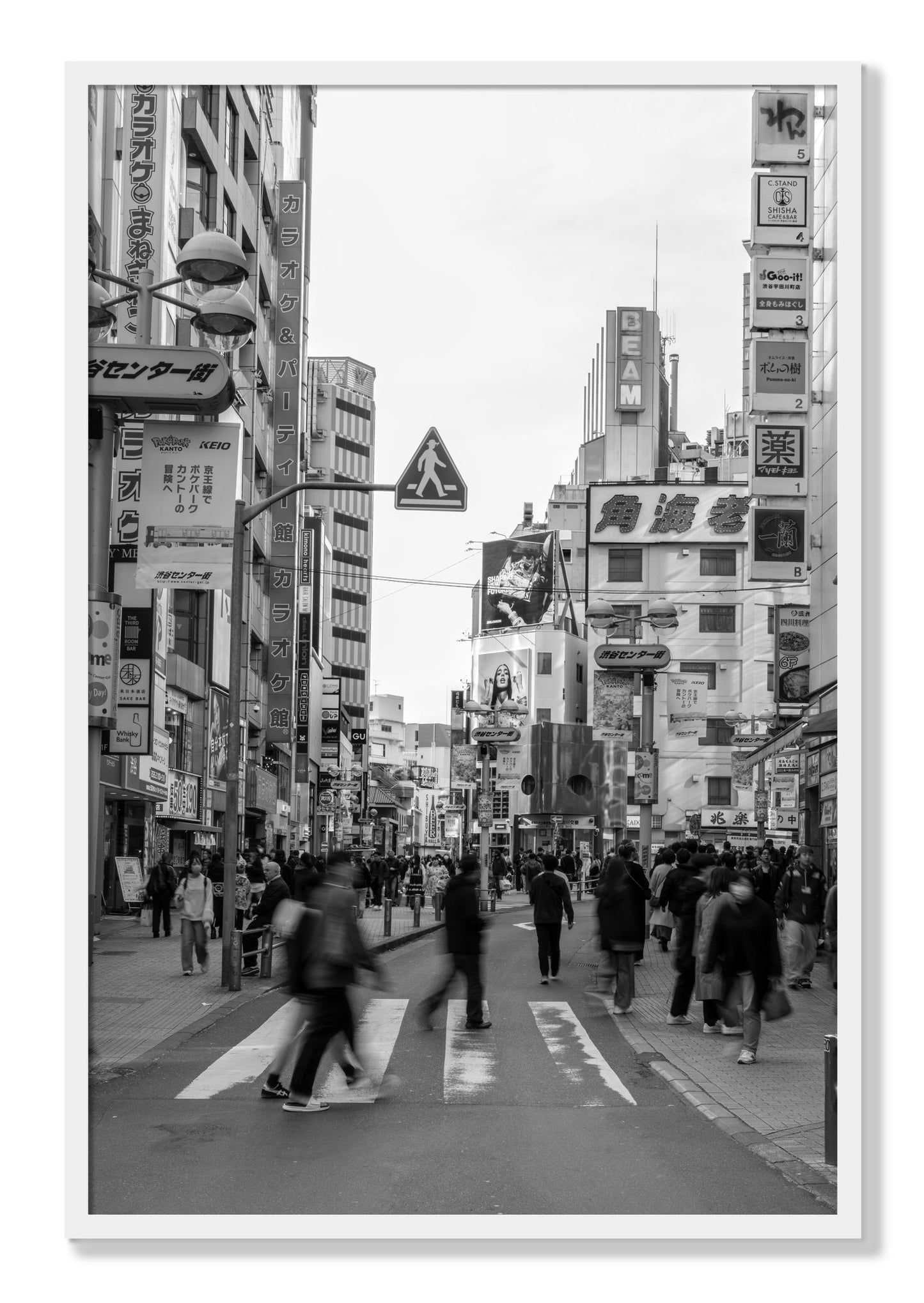 Framed photograph of Shibuya by Dylan Ozanich, White frame, Full Bleed