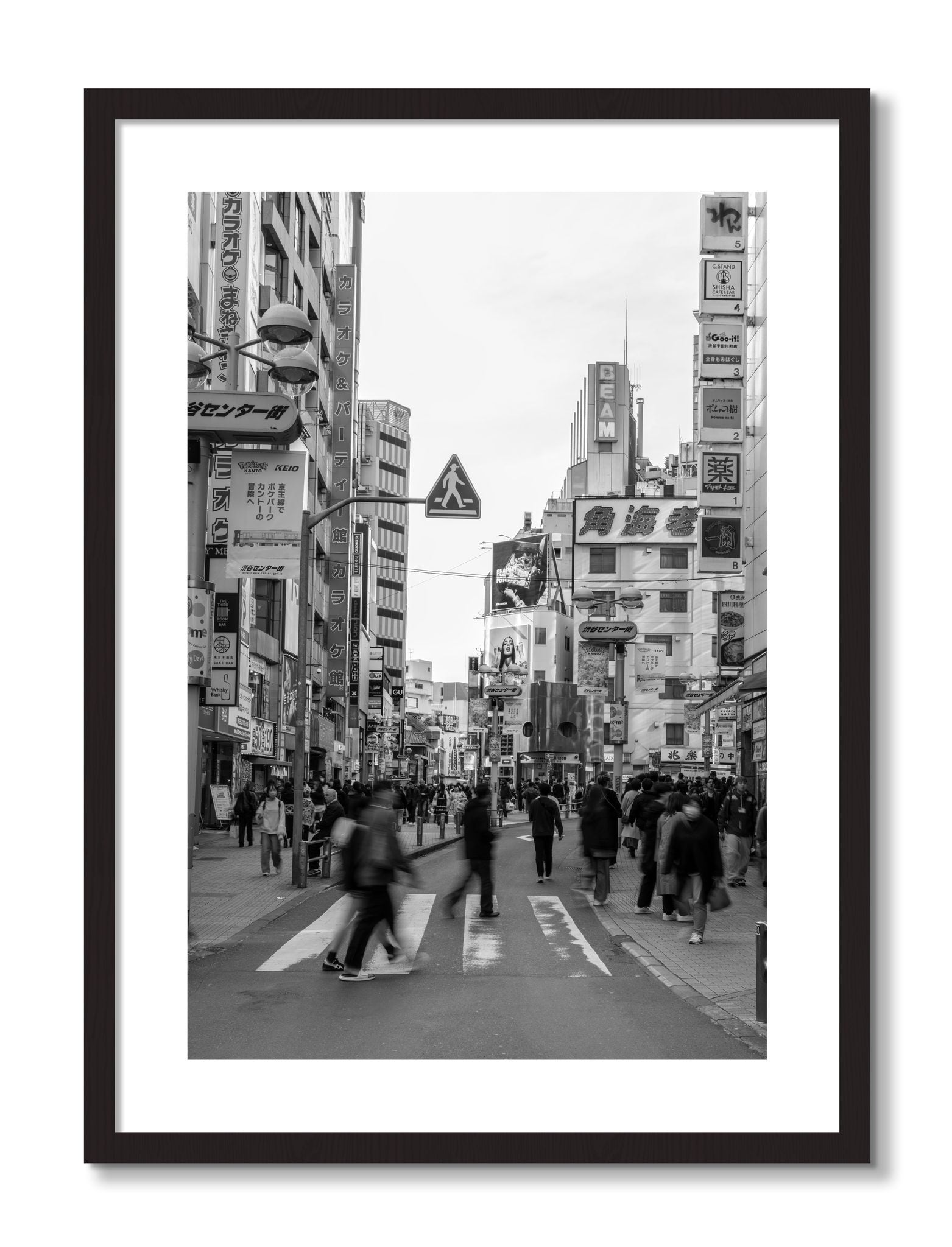 Framed photograph of Shibuya by Dylan Ozanich, Black Walnut frame, Borders