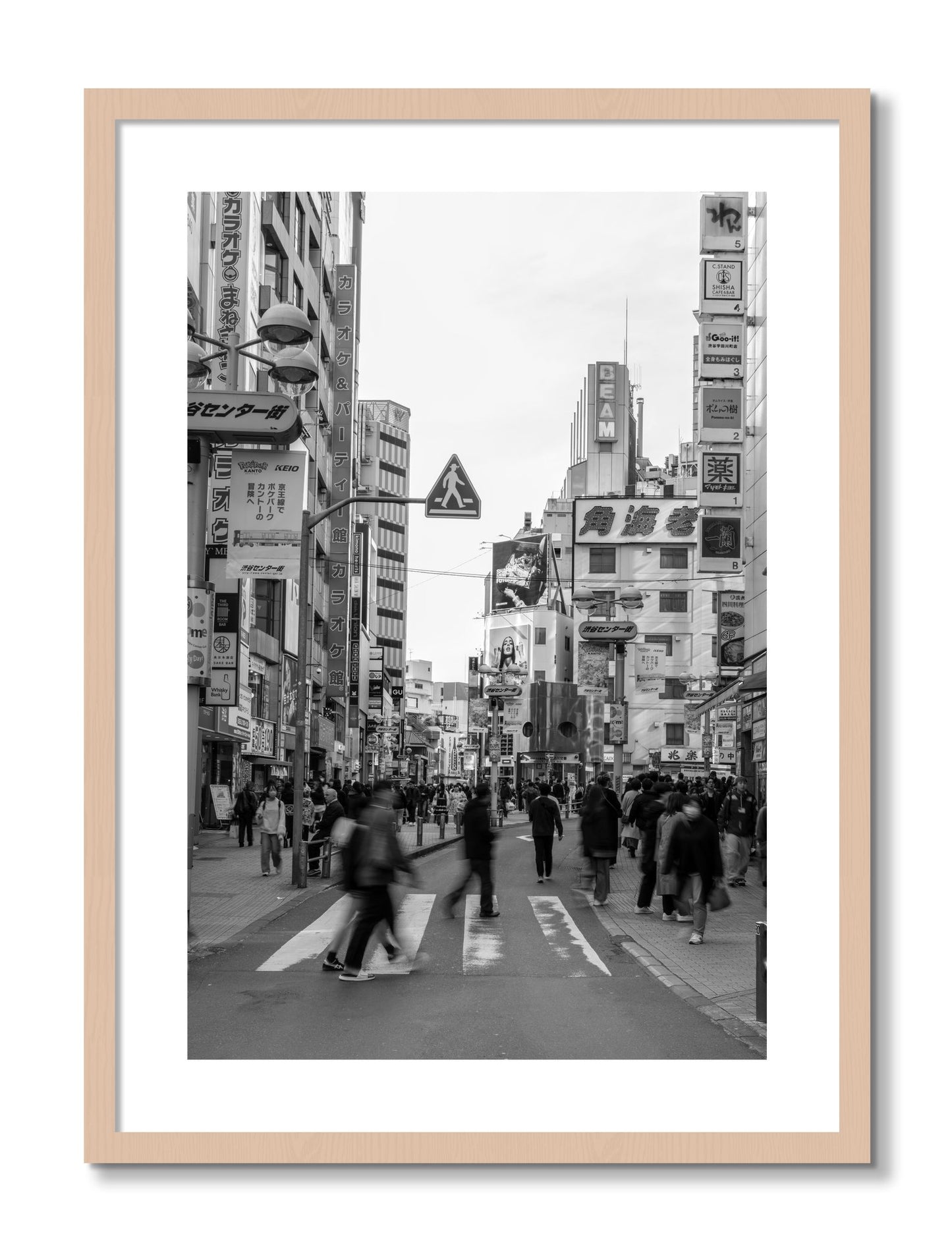 Framed photograph of Shibuya by Dylan Ozanich, Maple frame, Borders