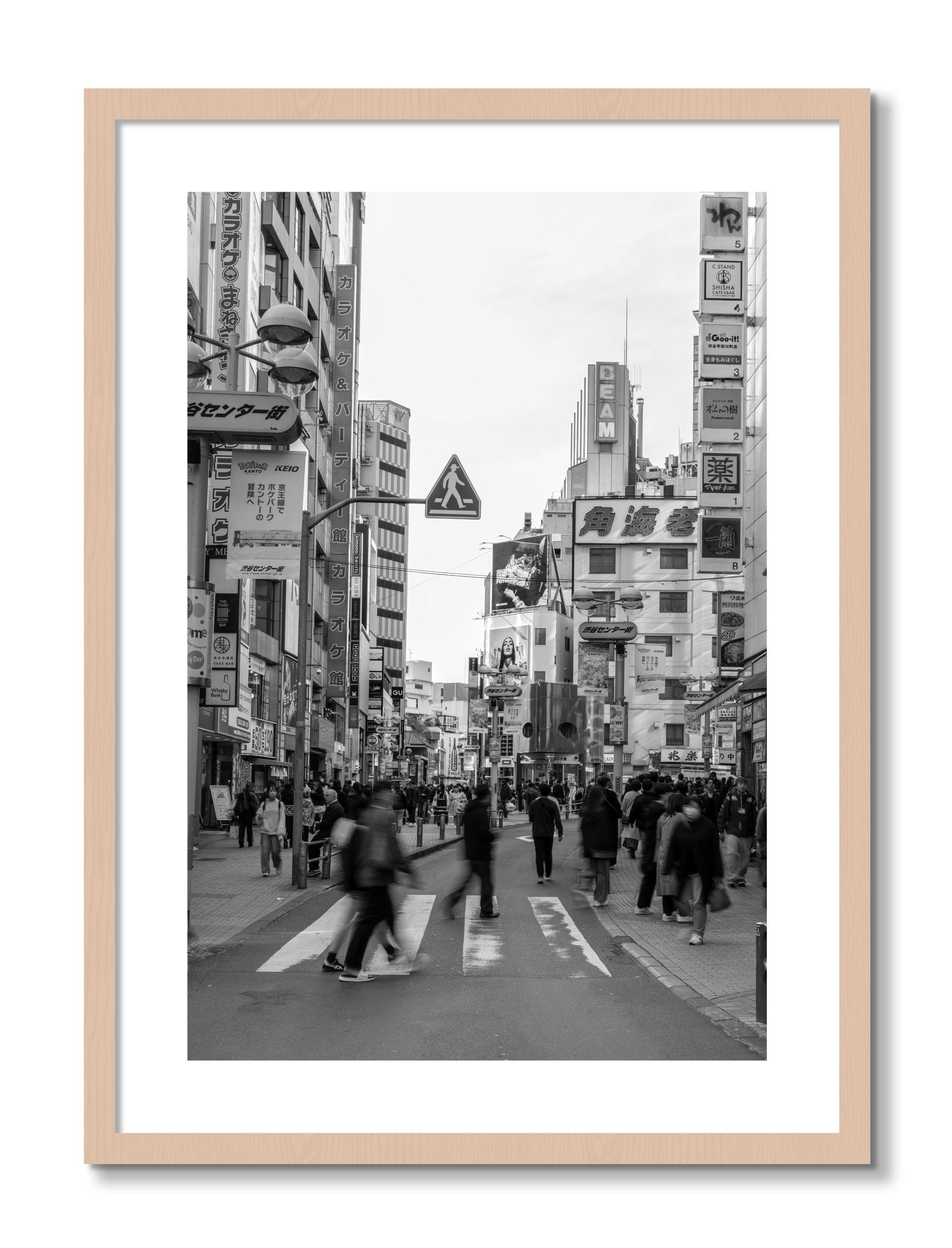 Framed photograph of Shibuya by Dylan Ozanich, Maple frame, Borders