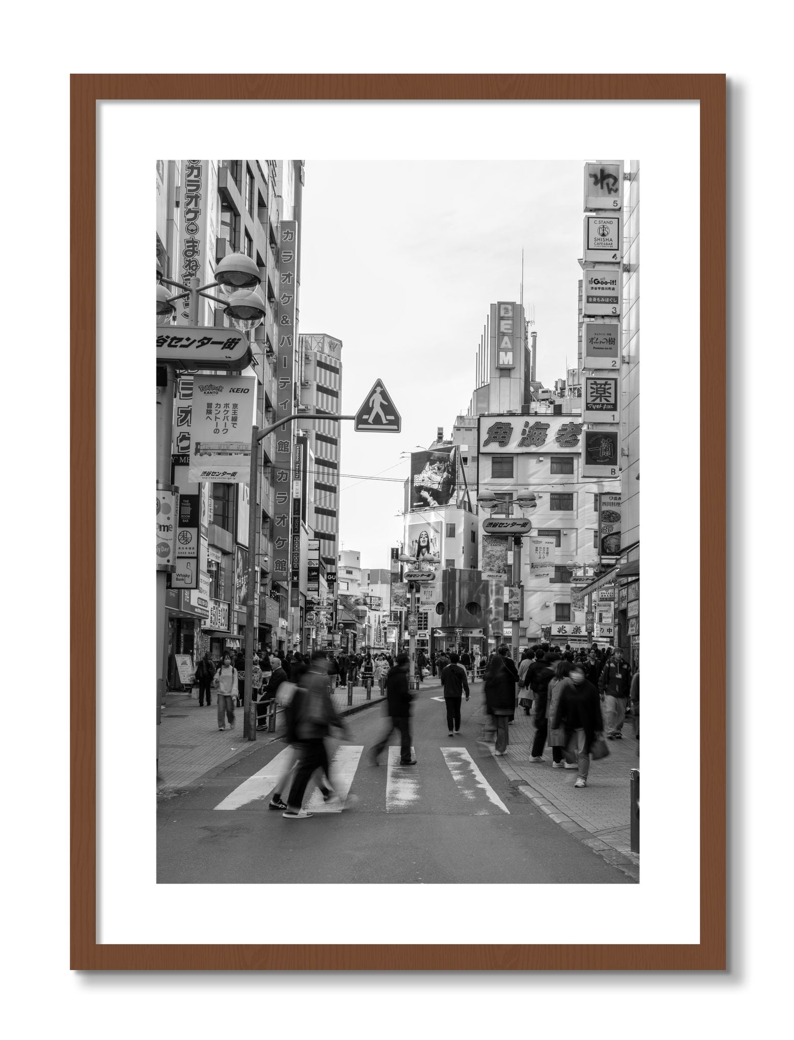 Framed photograph of Shibuya by Dylan Ozanich, Walnut frame, Borders