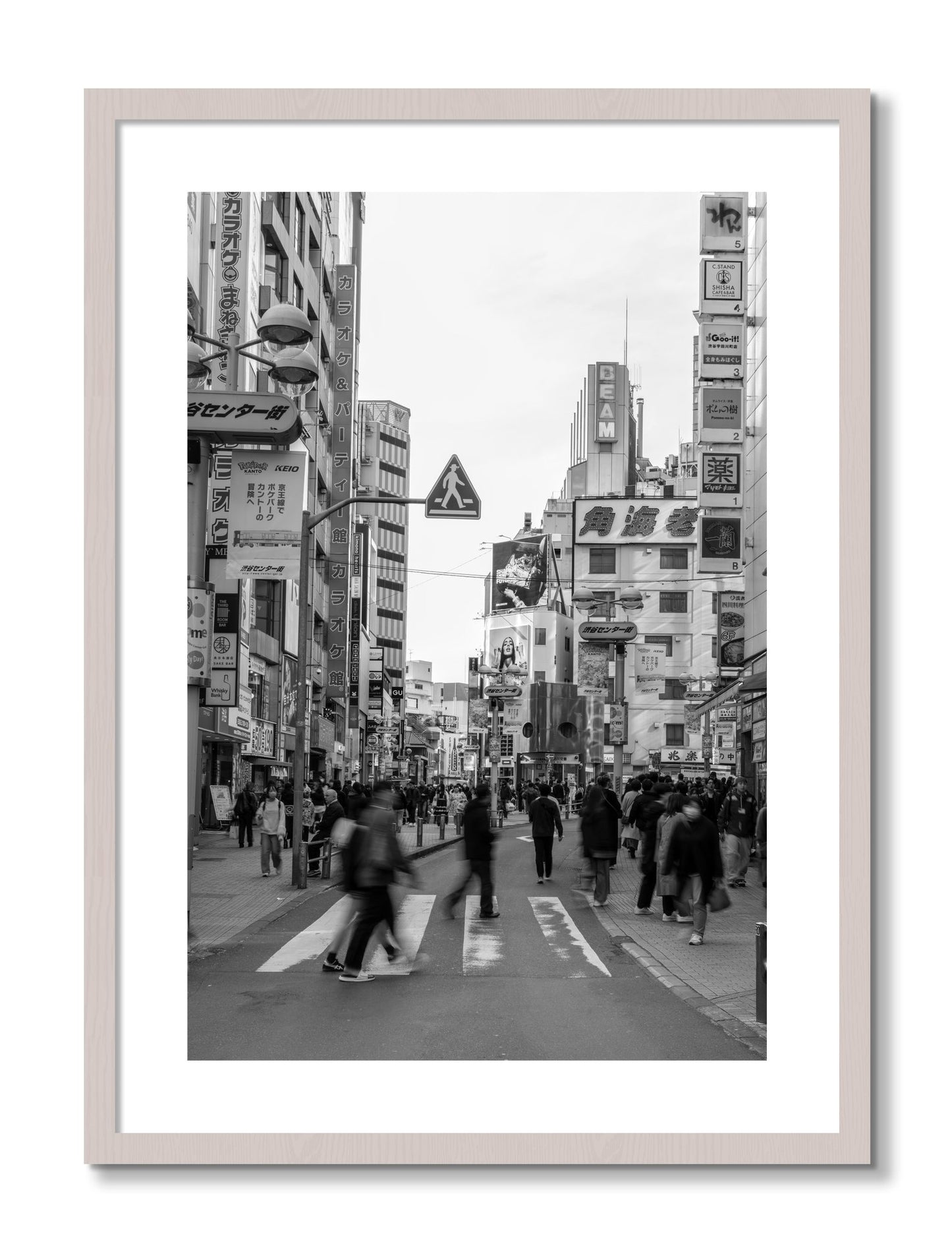 Framed photograph of Shibuya by Dylan Ozanich, White Maple frame, Borders