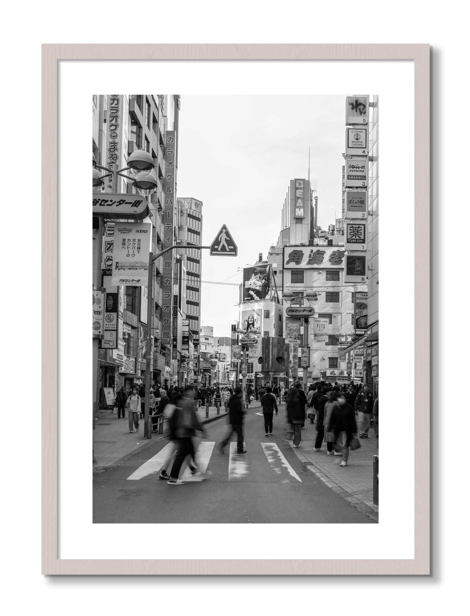 Framed photograph of Shibuya by Dylan Ozanich, White Maple frame, Borders