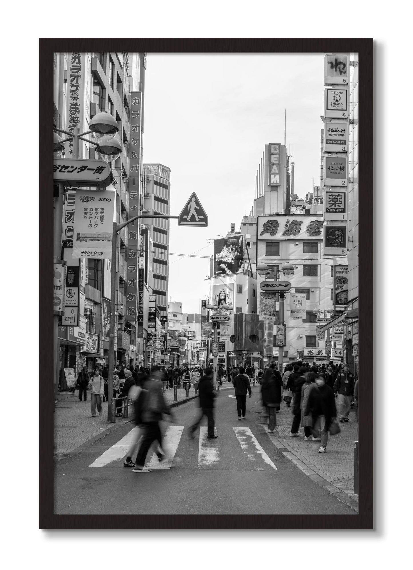 Framed photograph of Shibuya by Dylan Ozanich, Black Walnut frame, Full Bleed