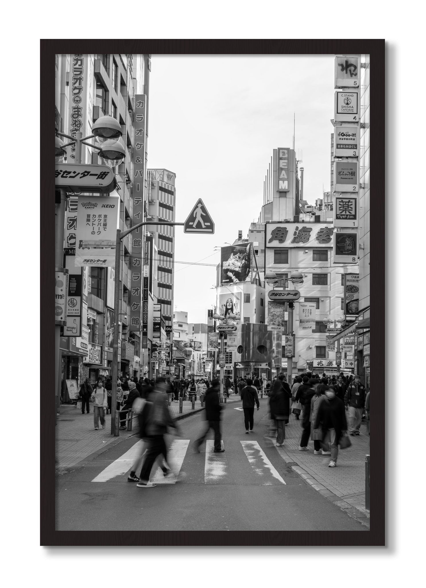 Framed photograph of Shibuya by Dylan Ozanich, Black Walnut frame, Full Bleed