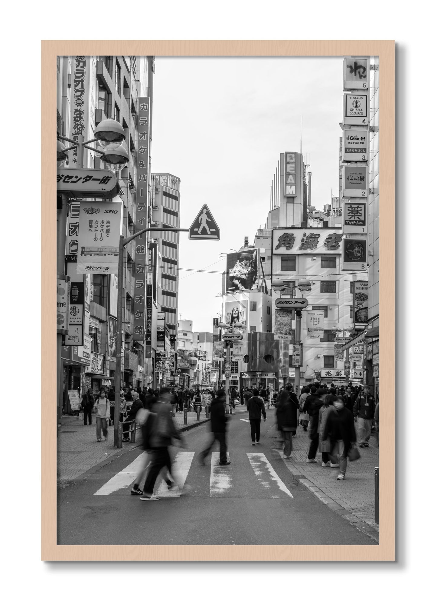 Framed photograph of Shibuya by Dylan Ozanich, Maple frame, Full Bleed