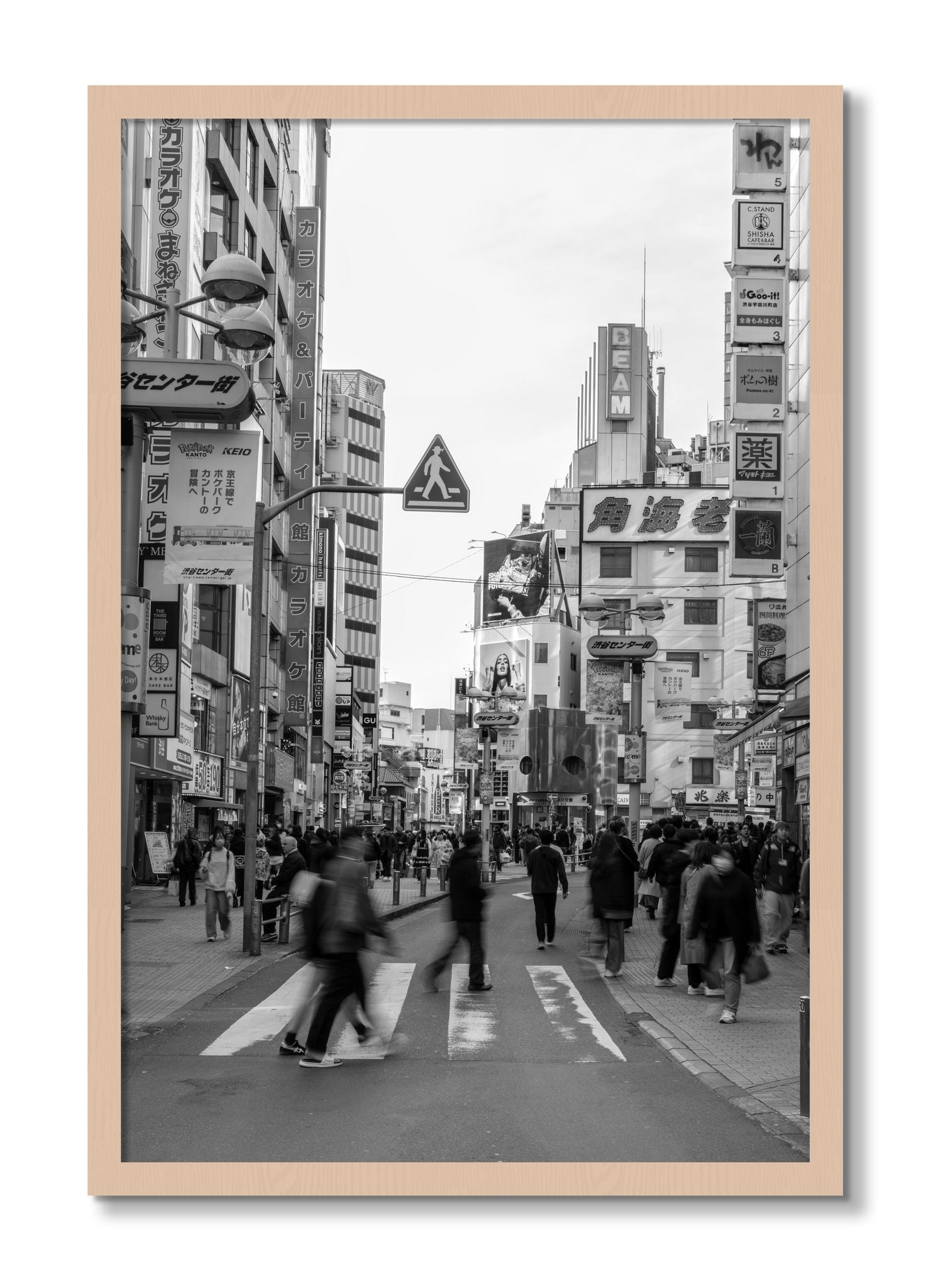 Framed photograph of Shibuya by Dylan Ozanich, Maple frame, Full Bleed