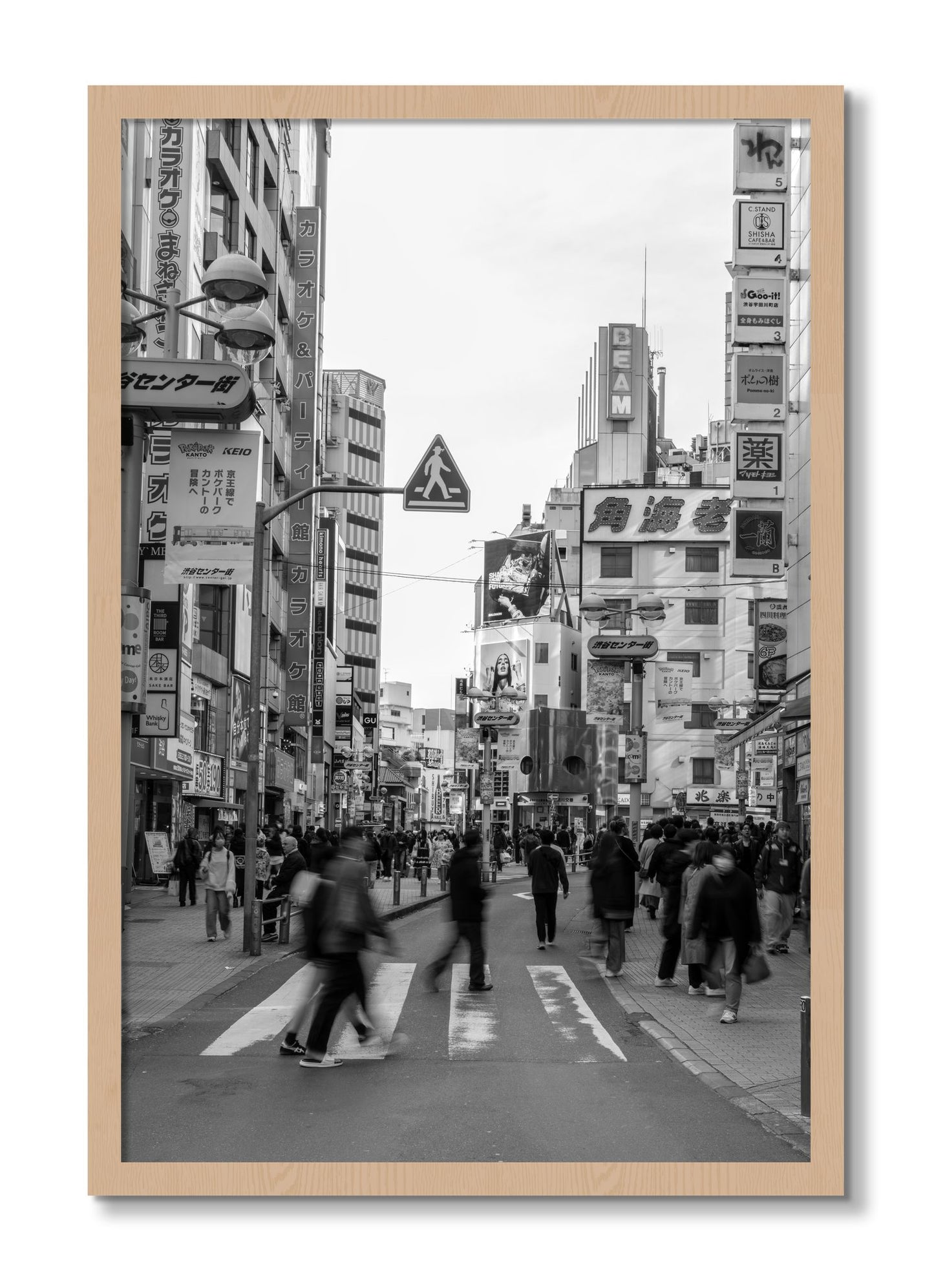 Framed photograph of Shibuya by Dylan Ozanich, Oak frame, Full Bleed