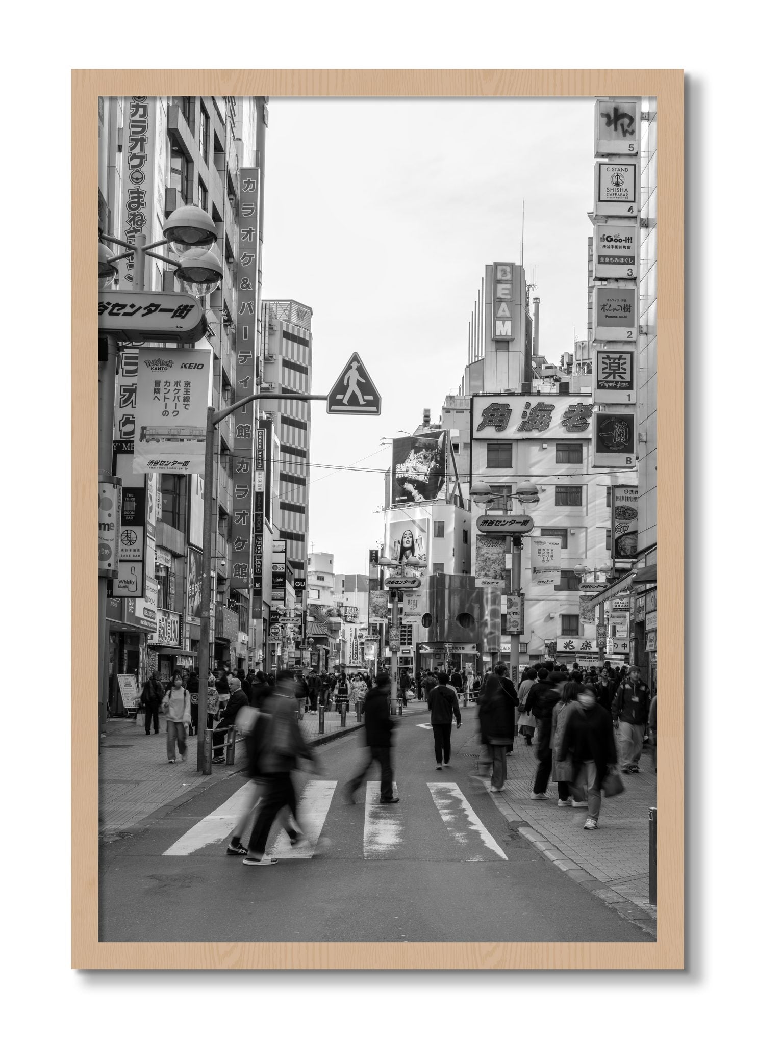 Framed photograph of Shibuya by Dylan Ozanich, Oak frame, Full Bleed