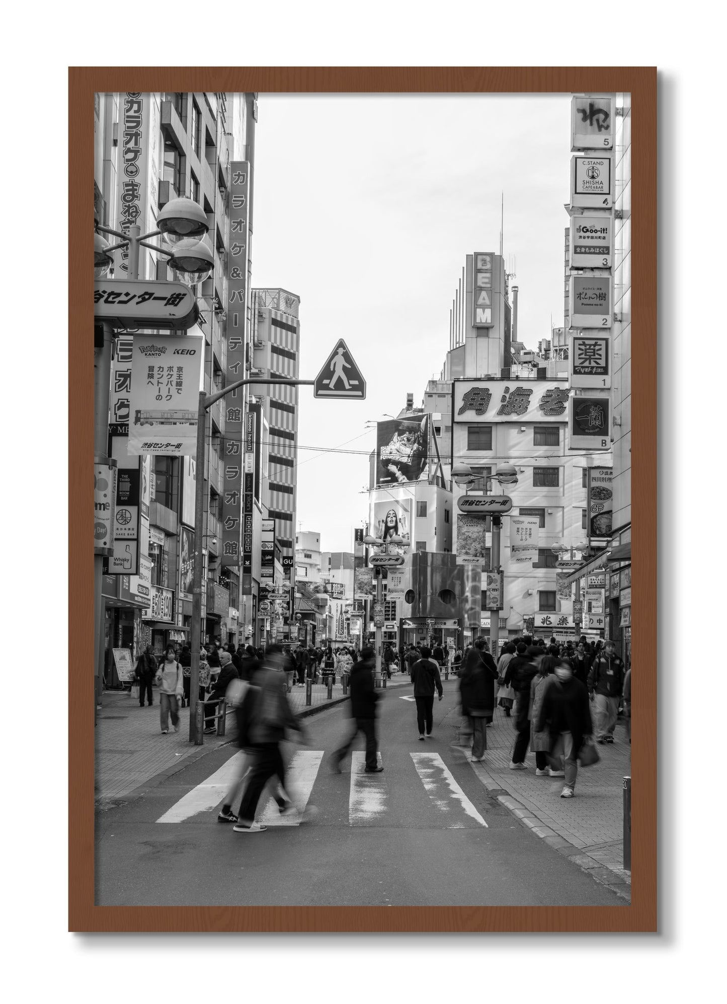 Framed photograph of Shibuya by Dylan Ozanich, Walnut frame, Full Bleed