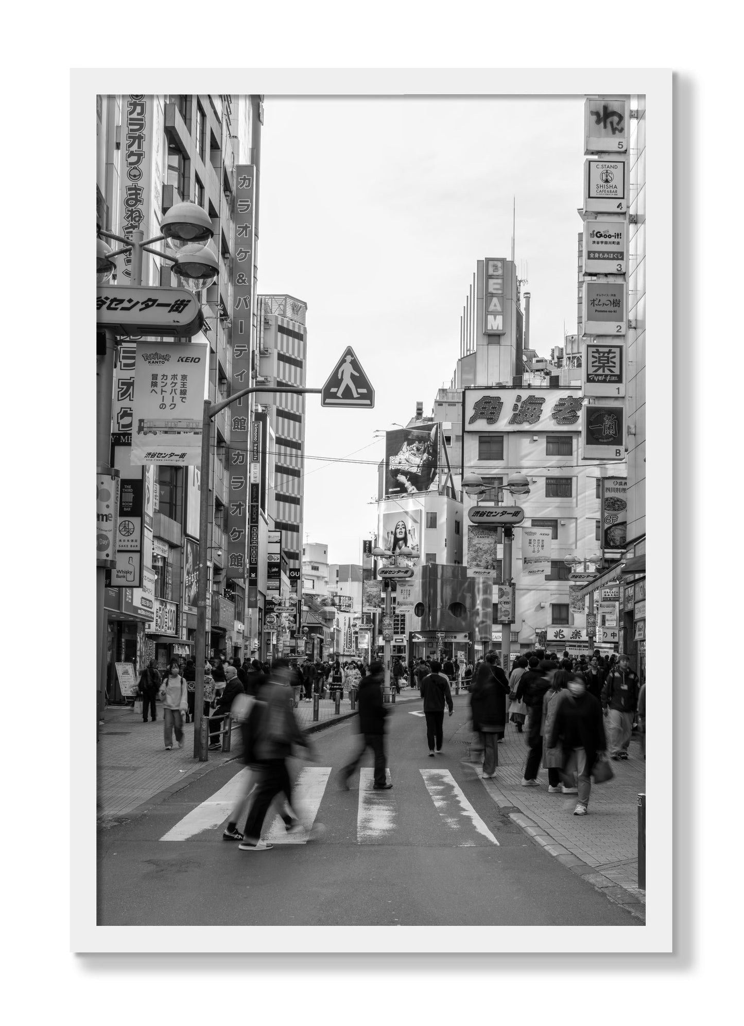 Framed photograph of Shibuya by Dylan Ozanich, White frame, Full Bleed