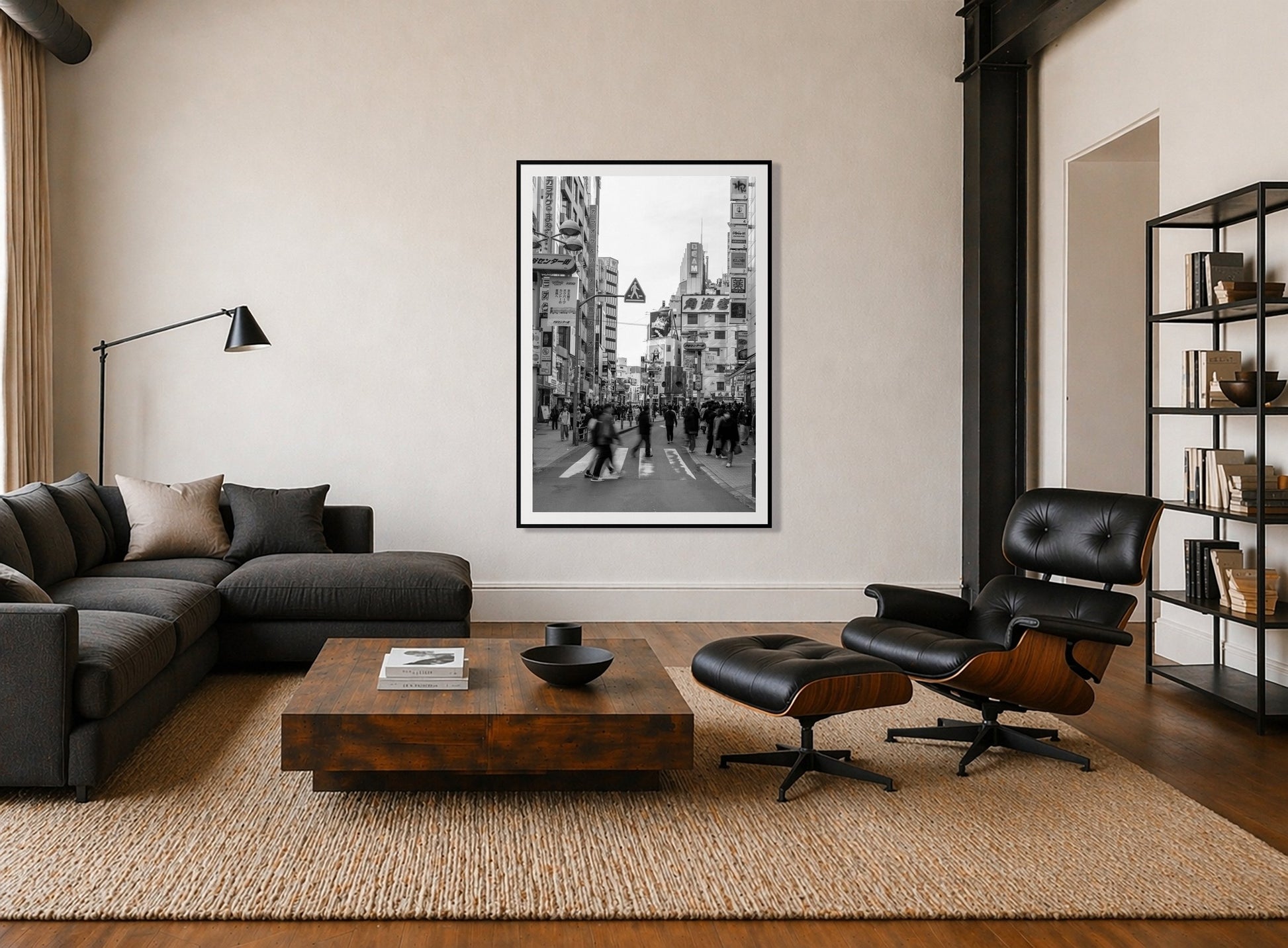 Framed photograph of Shibuya by Dylan Ozanich displayed on a wall