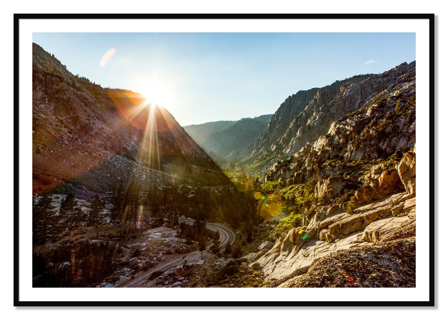 Sierra Nevadas by Dylan Ozanich, 40×60 print with a White Border in a Black frame