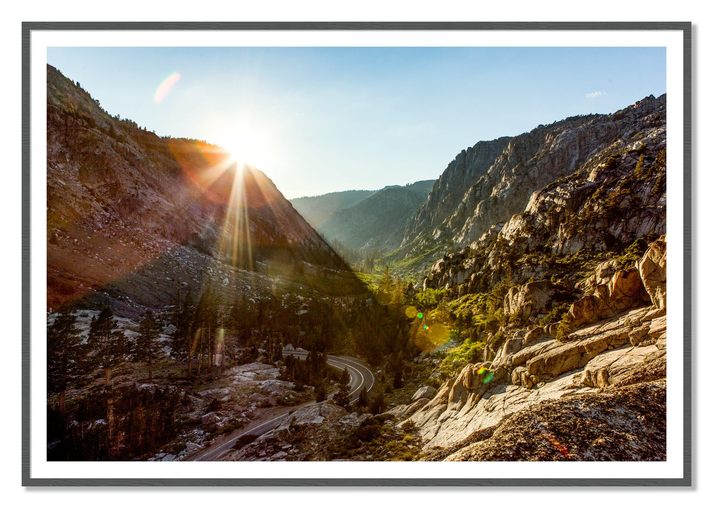 Sierra Nevadas by Dylan Ozanich, 48×72 print with a White Border in a Grey frame