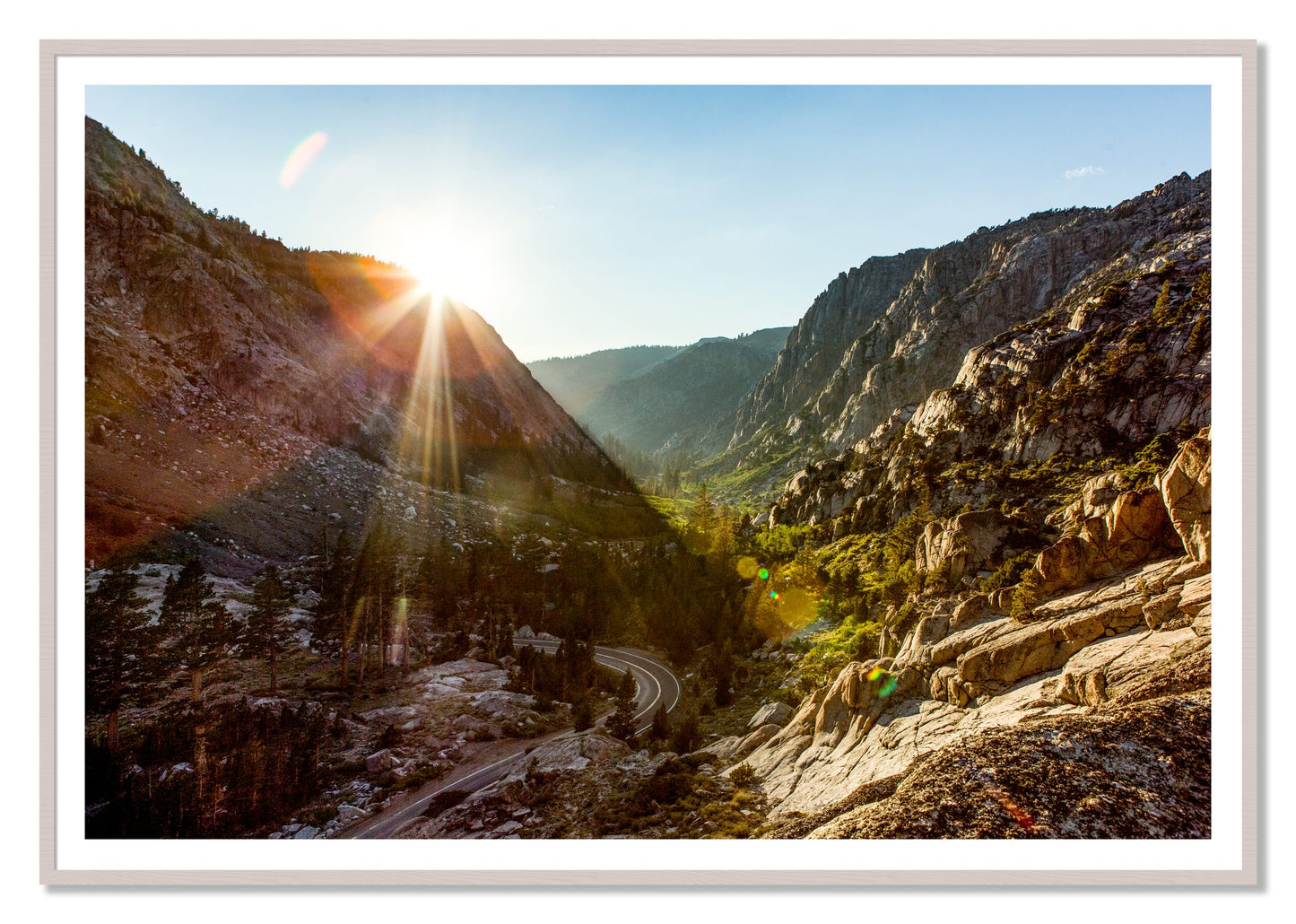 Sierra Nevadas by Dylan Ozanich, 48×72 print with a White Border in a White Maple frame