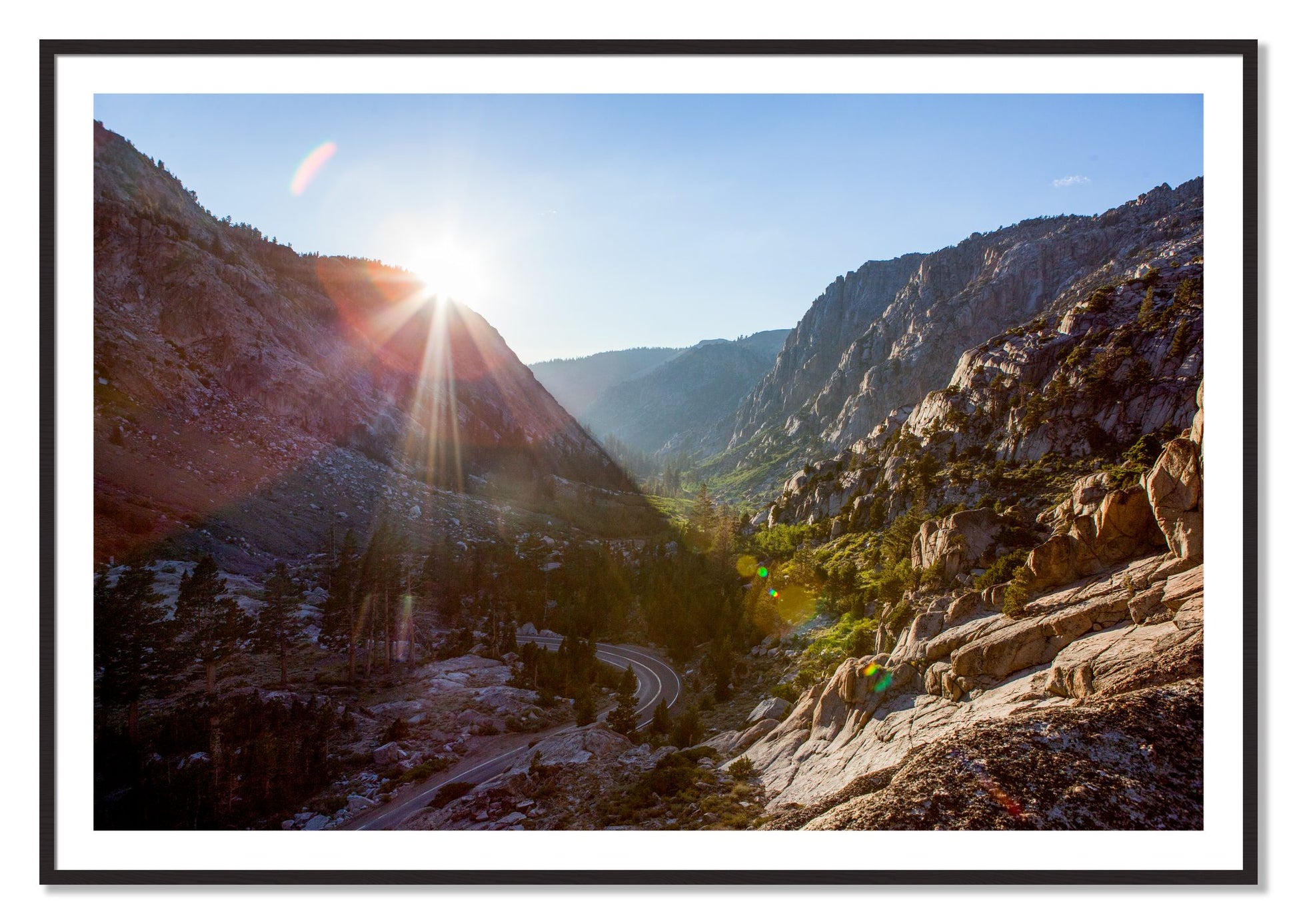 Framed photograph of Sierra Nevadas by Dylan Ozanich, Black Walnut frame, Borders