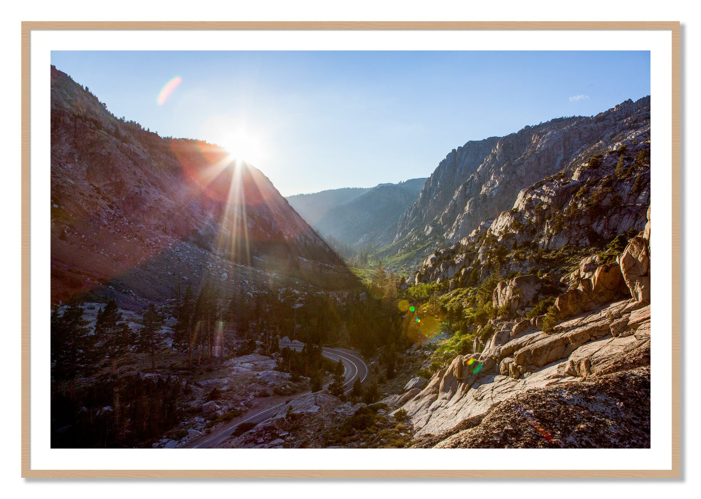 Framed photograph of Sierra Nevadas by Dylan Ozanich, Oak frame, Borders