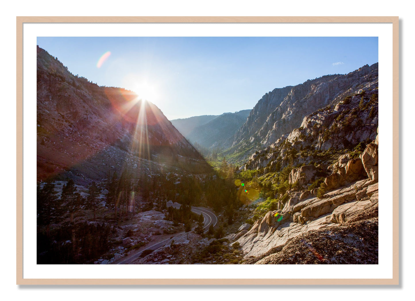 Framed photograph of Sierra Nevadas by Dylan Ozanich, Maple frame, Borders