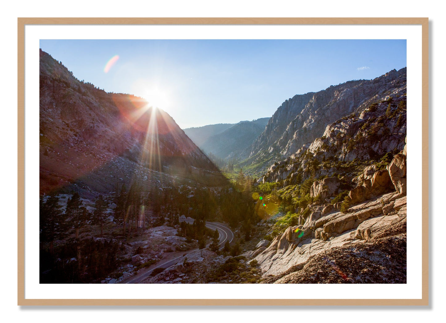 Framed photograph of Sierra Nevadas by Dylan Ozanich, Oak frame, Borders