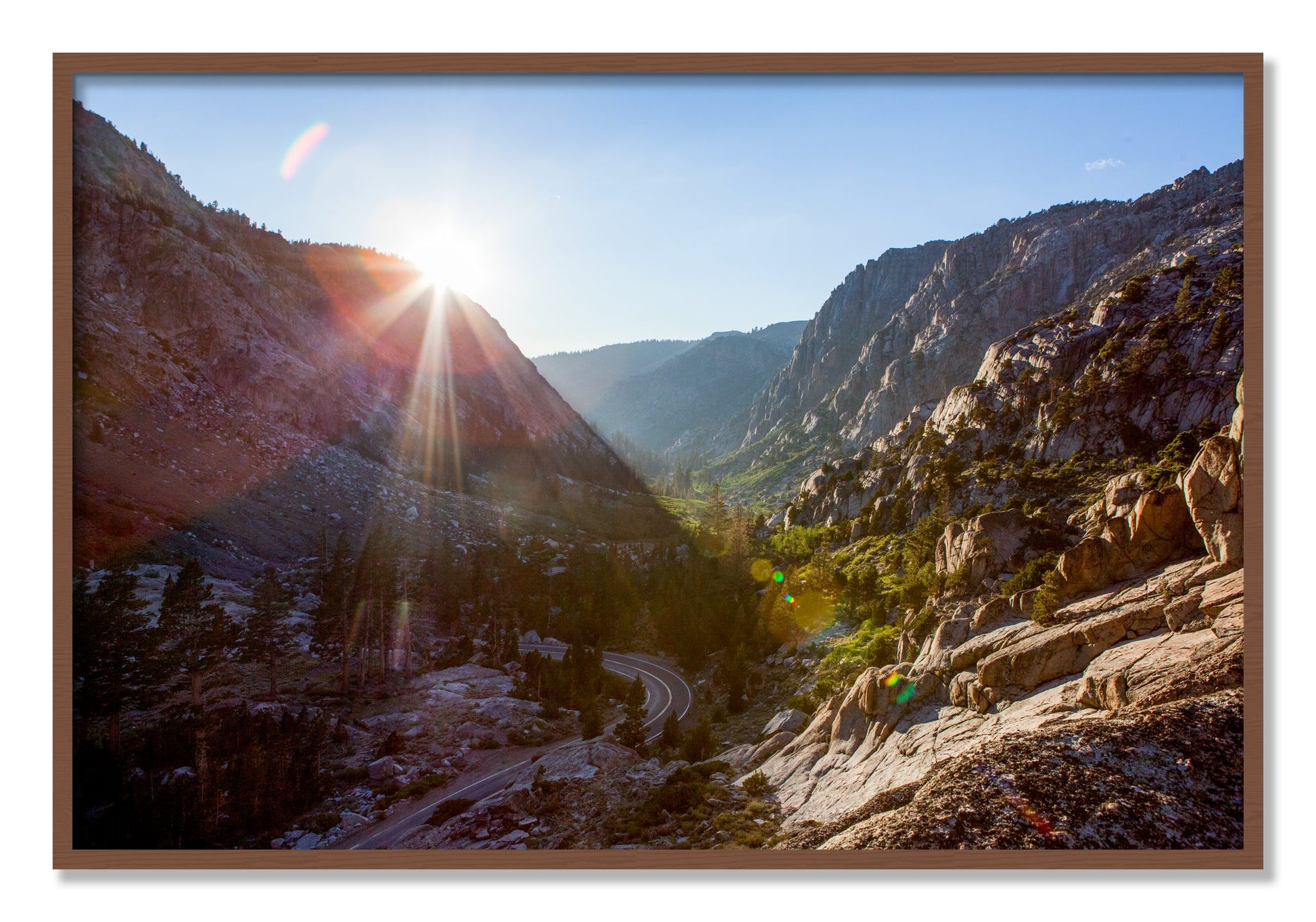 Framed photograph of Sierra Nevadas by Dylan Ozanich, Walnut frame, Full Bleed