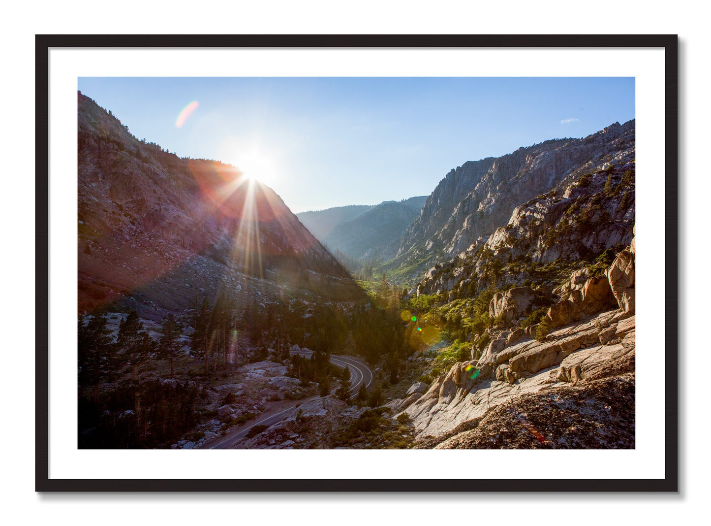 Framed photograph of Sierra Nevadas by Dylan Ozanich, Black Walnut frame, Borders