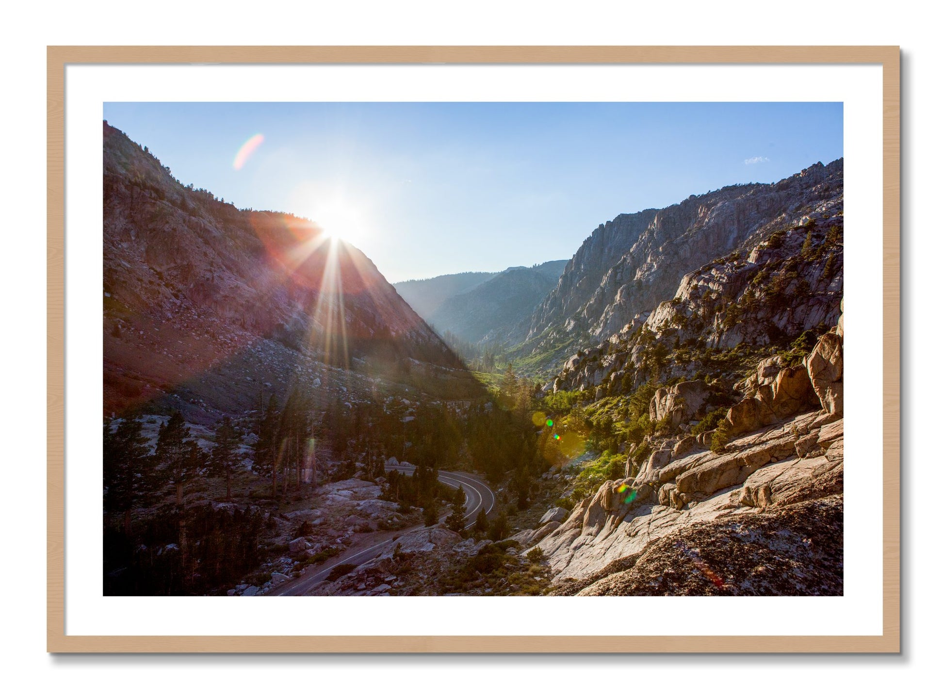 Framed photograph of Sierra Nevadas by Dylan Ozanich, Oak frame, Borders