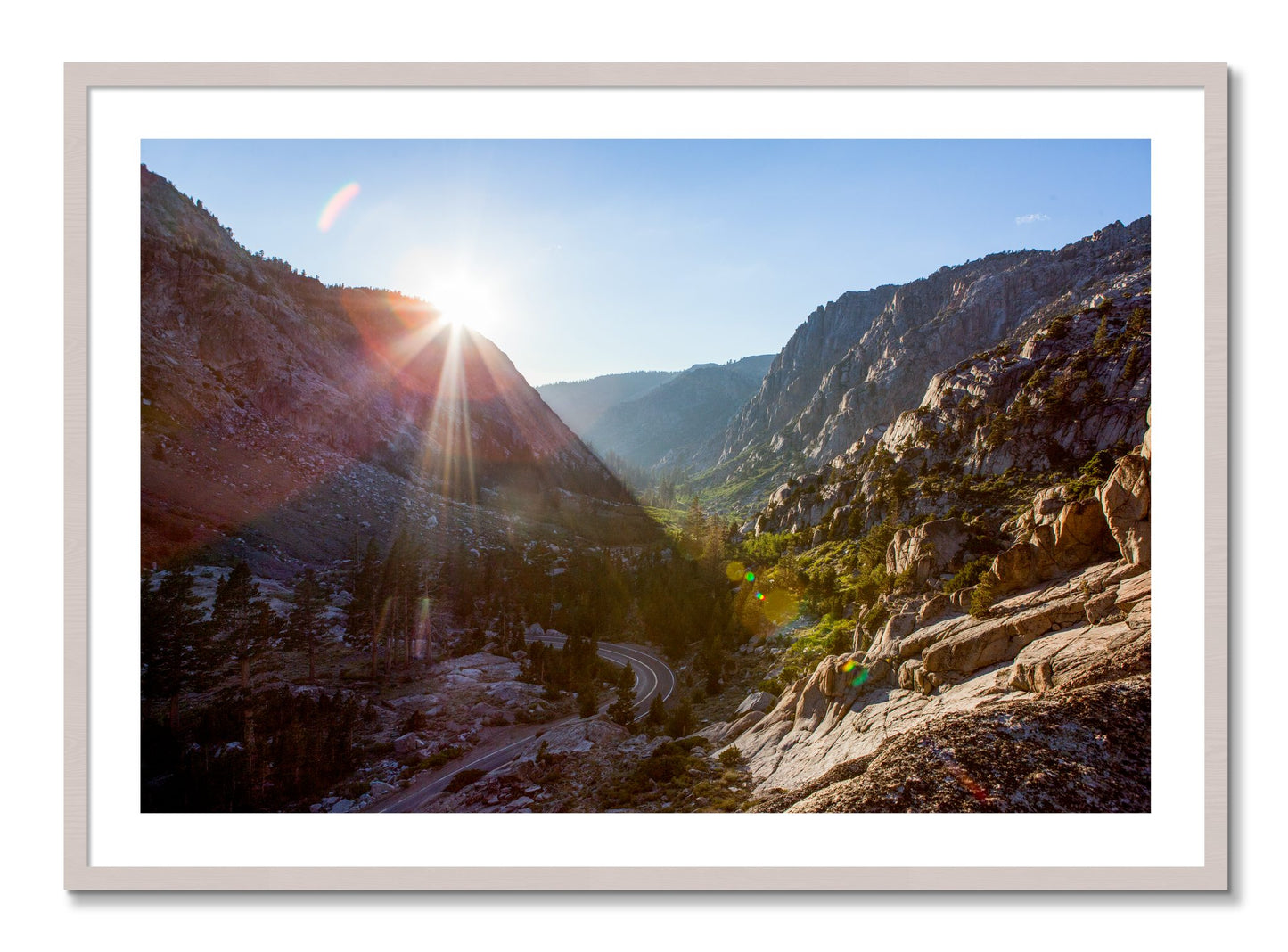 Framed photograph of Sierra Nevadas by Dylan Ozanich, White Maple frame, Borders