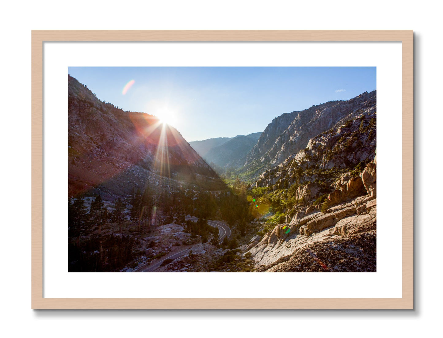 Framed photograph of Sierra Nevadas by Dylan Ozanich, Maple frame, Borders