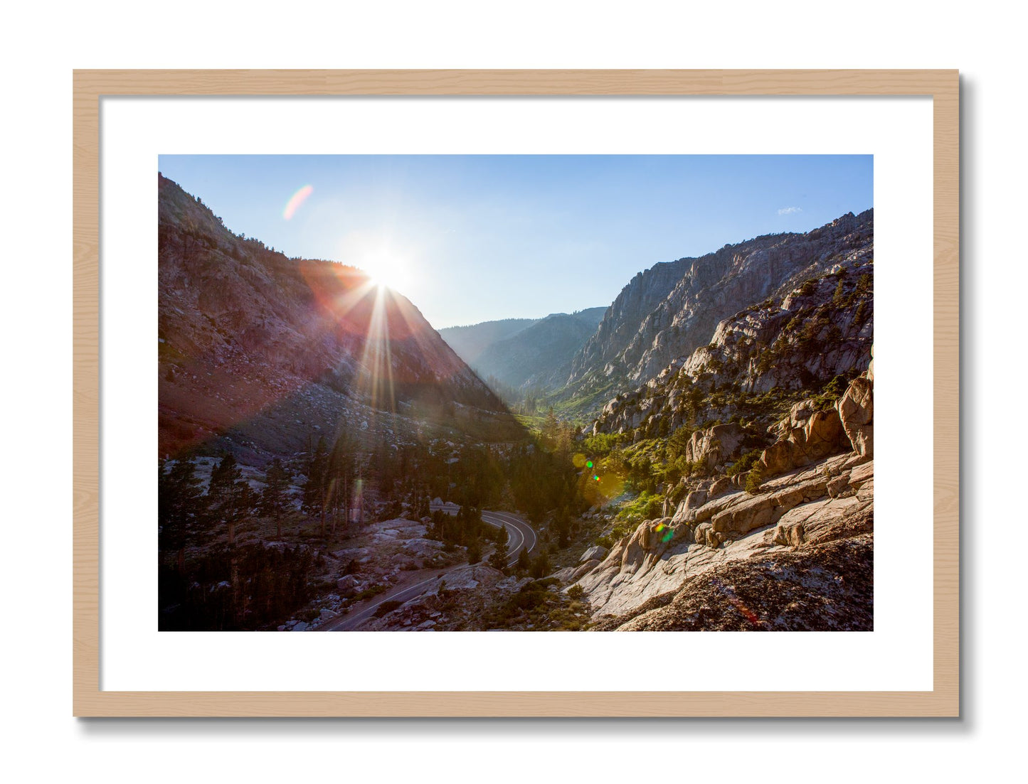 Framed photograph of Sierra Nevadas by Dylan Ozanich, Oak frame, Borders