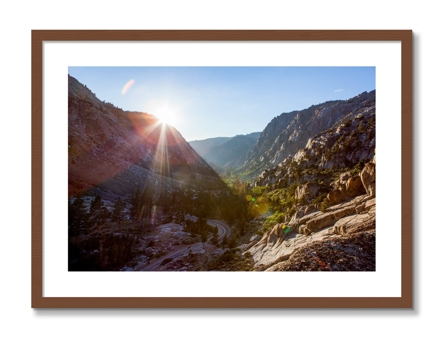 Framed photograph of Sierra Nevadas by Dylan Ozanich, Walnut frame, Borders