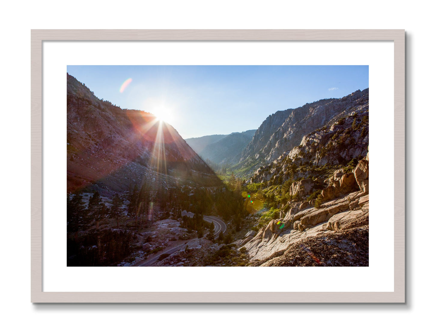 Framed photograph of Sierra Nevadas by Dylan Ozanich, White Maple frame, Borders