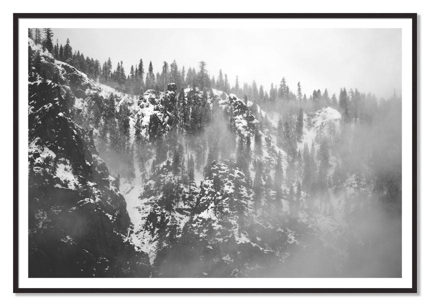 SIerra Snow by Dylan Ozanich, 48×72 print with a White Border in a Black Walnut frame