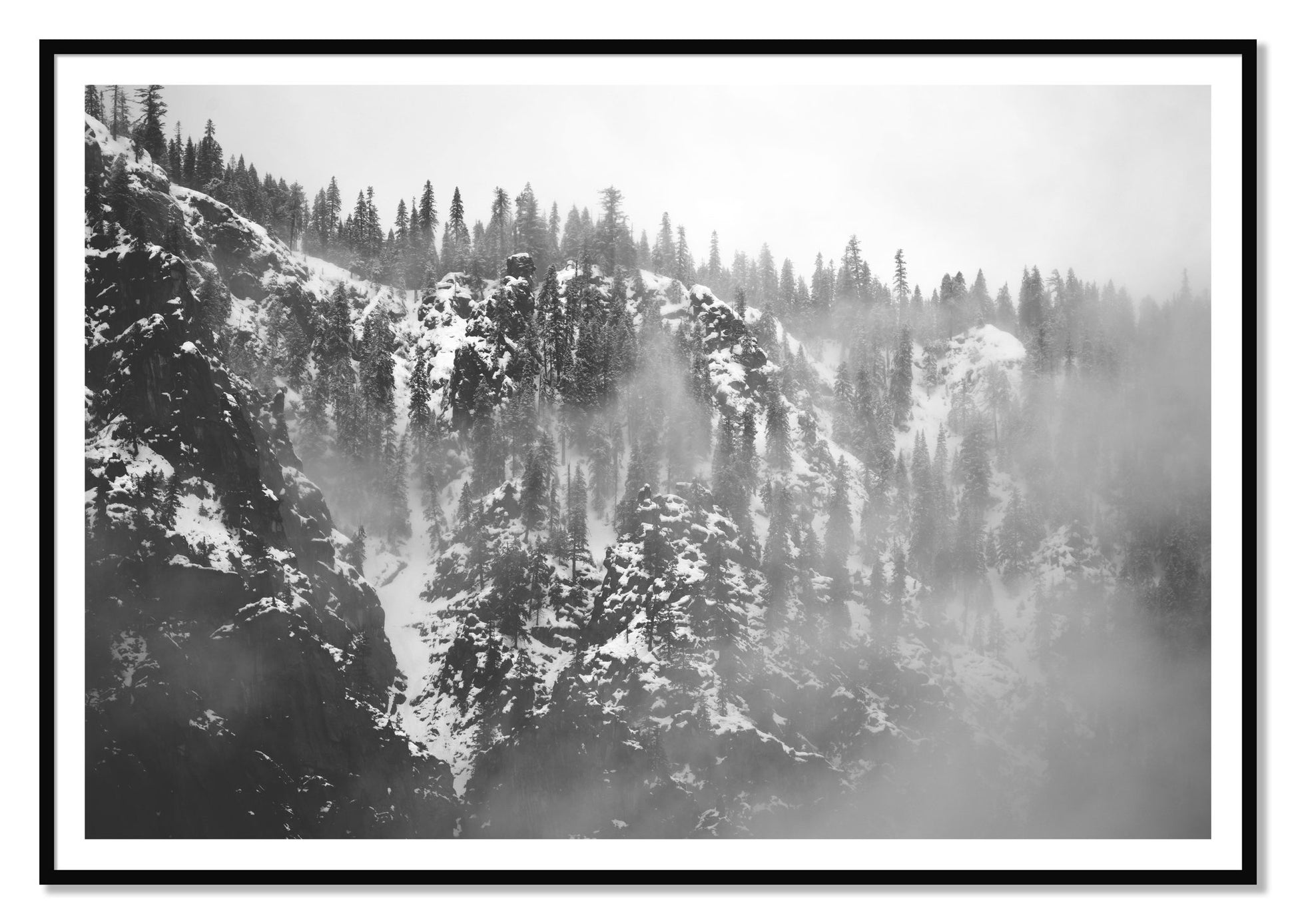 SIerra Snow by Dylan Ozanich, 48×72 print with a White Border in a Black frame