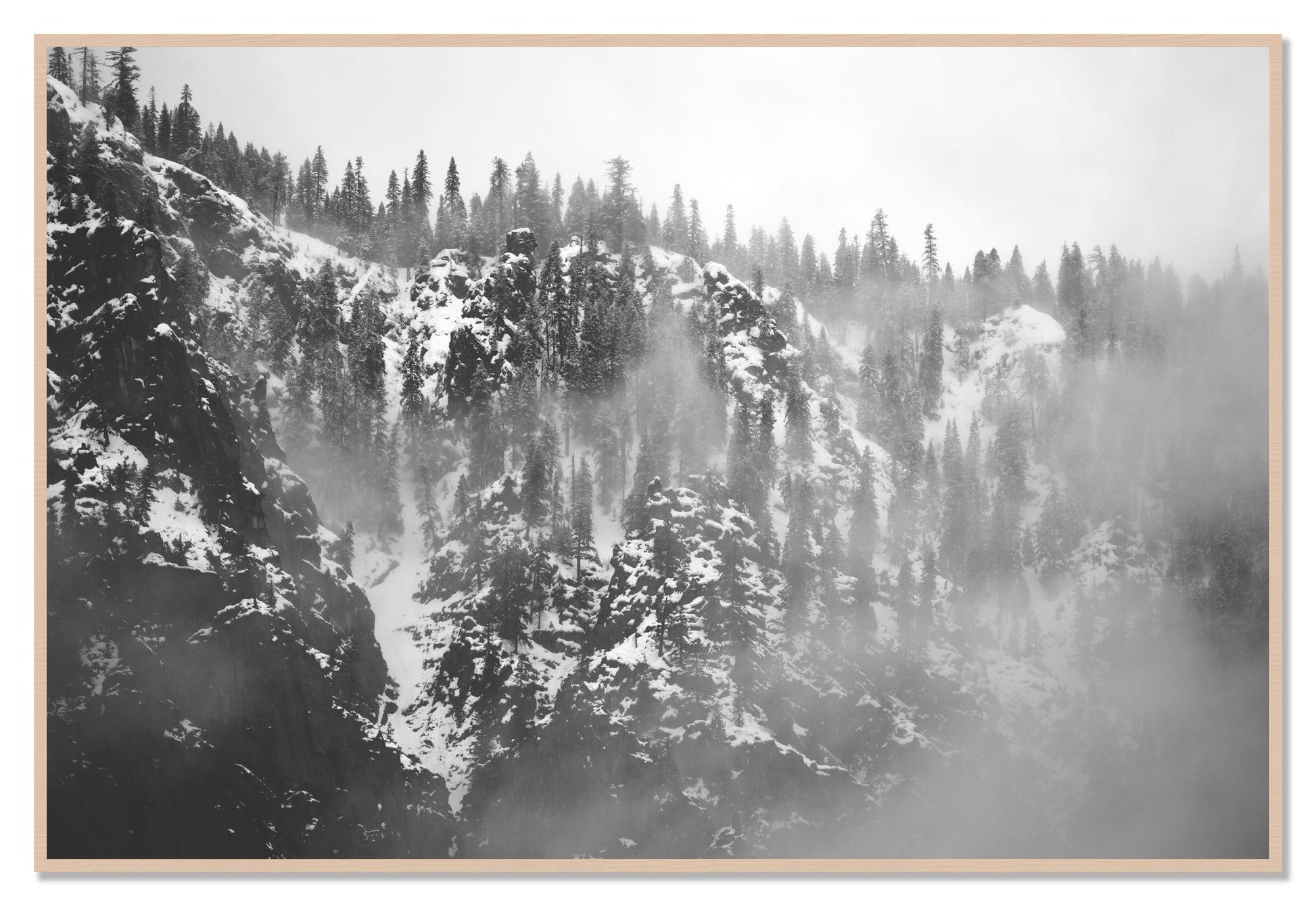 SIerra Snow by Dylan Ozanich, 48×72 Full Bleed Print in a Maple frame
