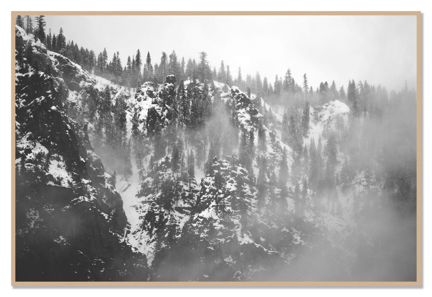 SIerra Snow by Dylan Ozanich, 48×72 Full Bleed Print in an Oak frame