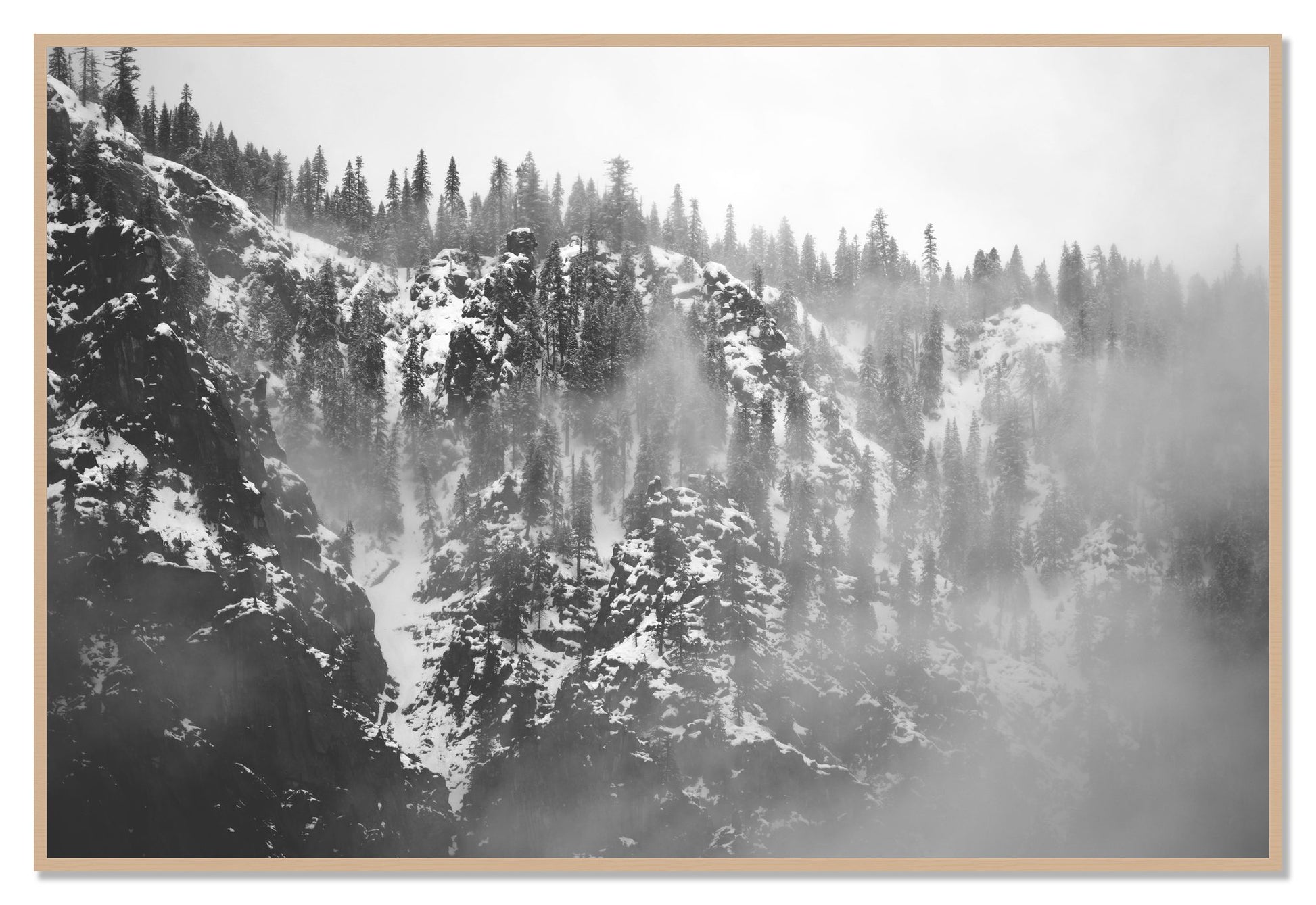 SIerra Snow by Dylan Ozanich, 48×72 Full Bleed Print in an Oak frame