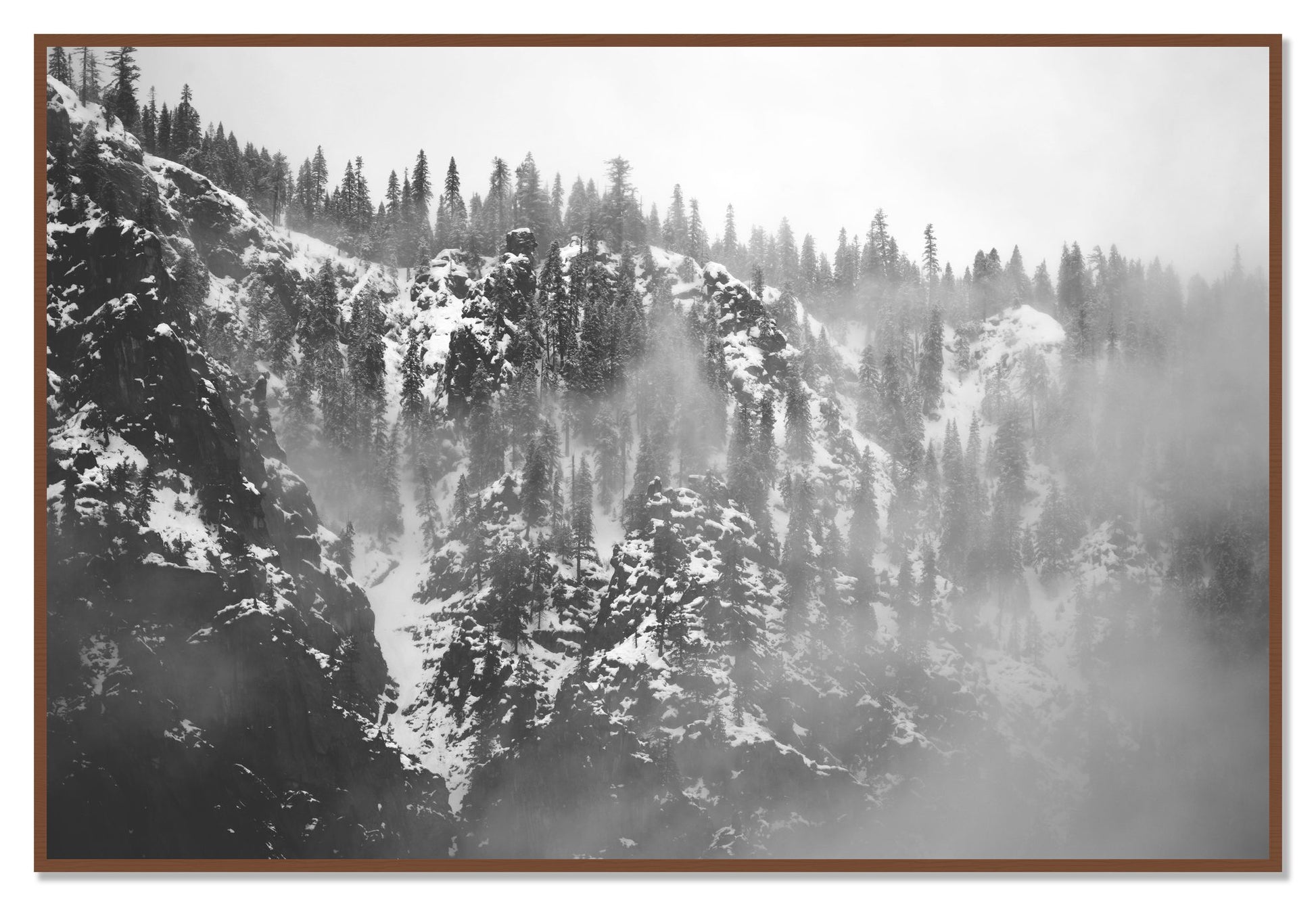 SIerra Snow by Dylan Ozanich, 48×72 Full Bleed Print in a Walnut frame
