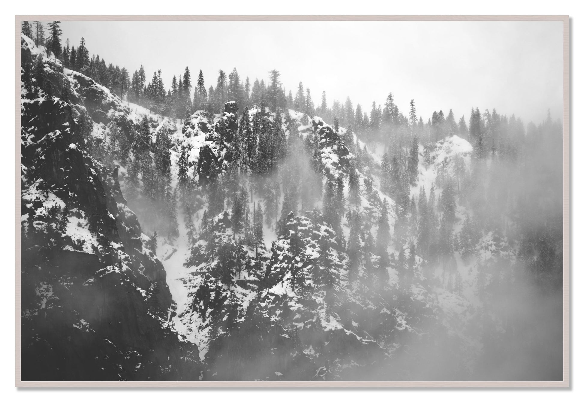 SIerra Snow by Dylan Ozanich, 48×72 Full Bleed Print in a White Maple frame