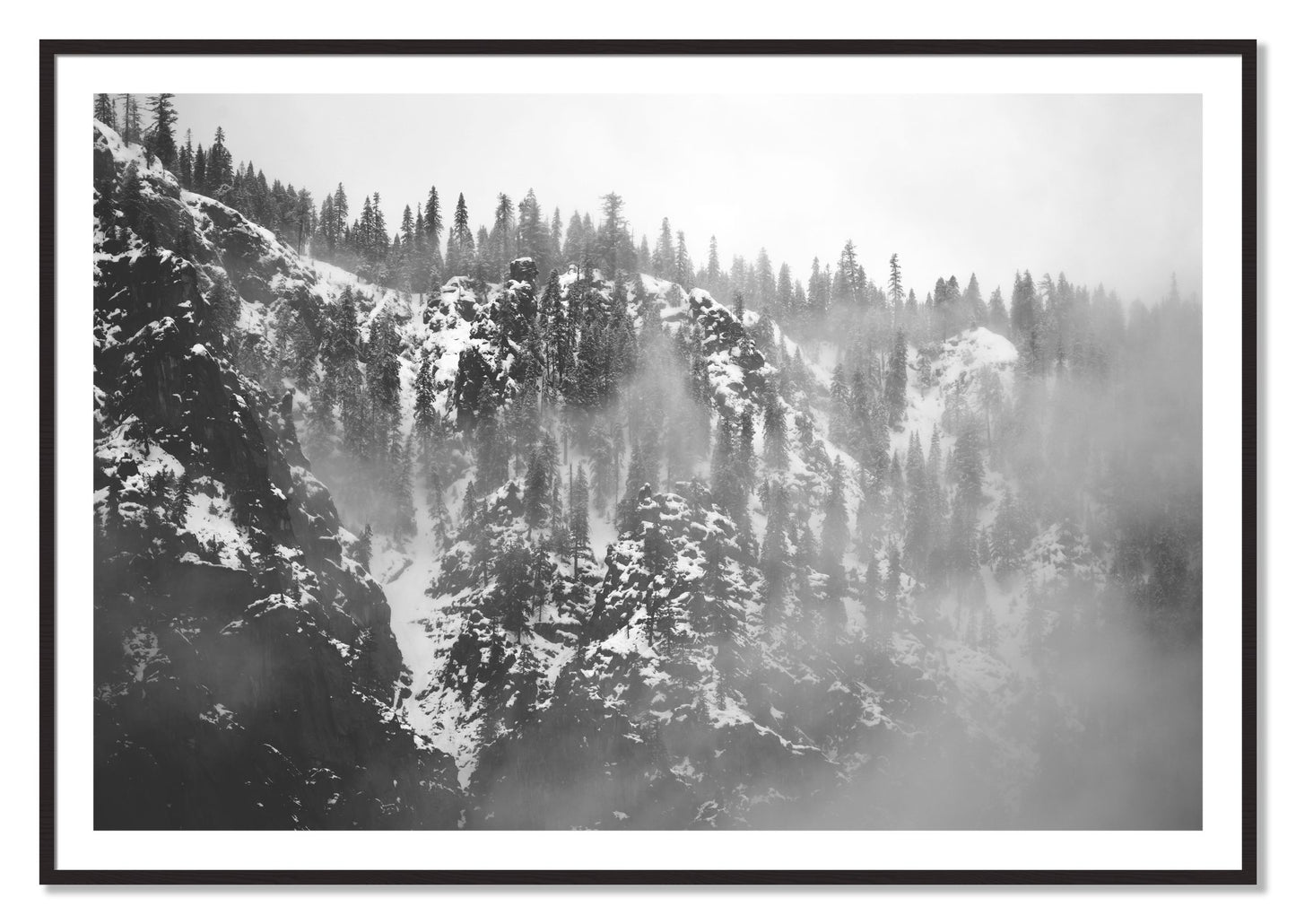 Framed photograph of SIerra Snow by Dylan Ozanich, Black Walnut frame, Borders