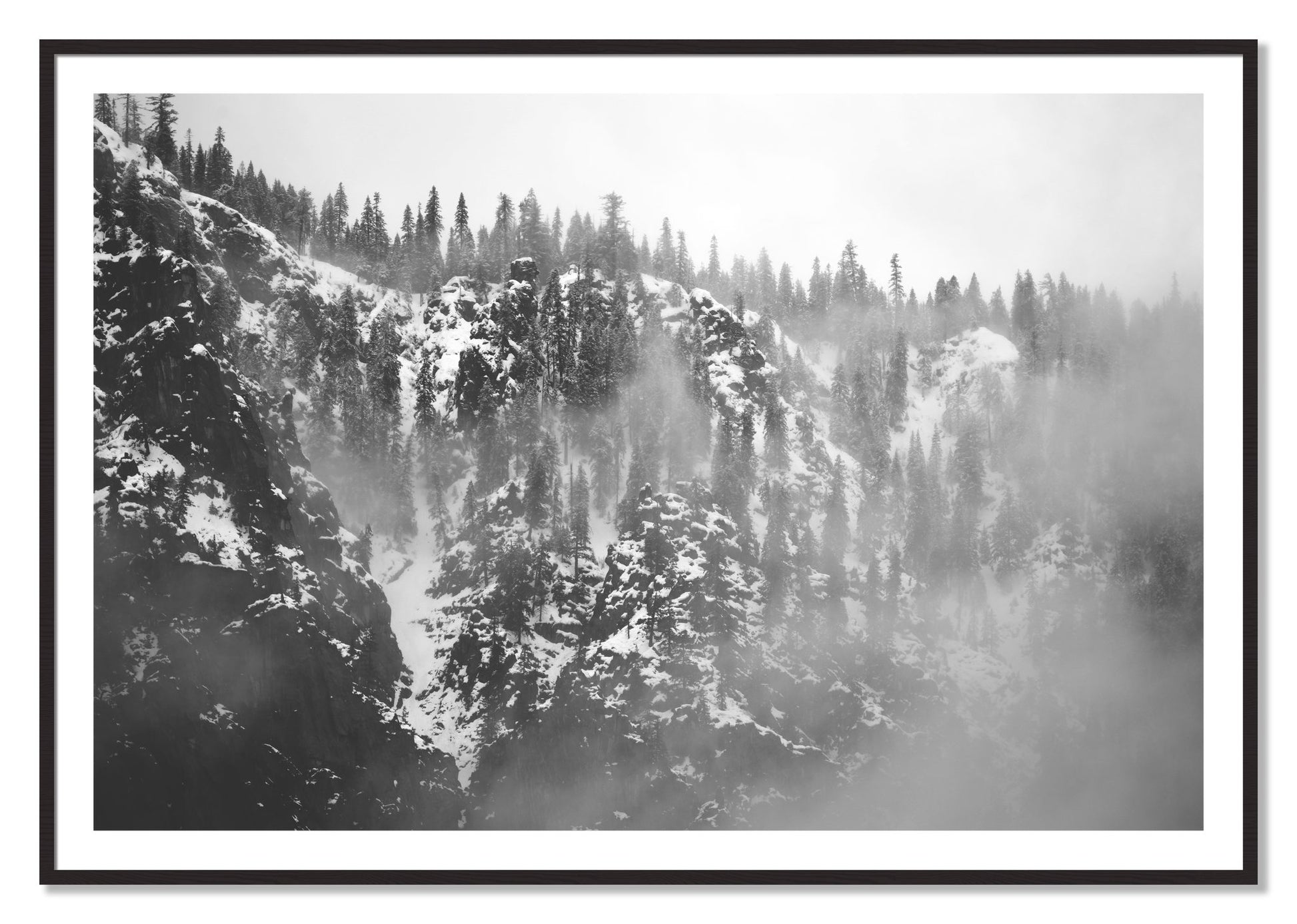 Framed photograph of SIerra Snow by Dylan Ozanich, Black Walnut frame, Borders