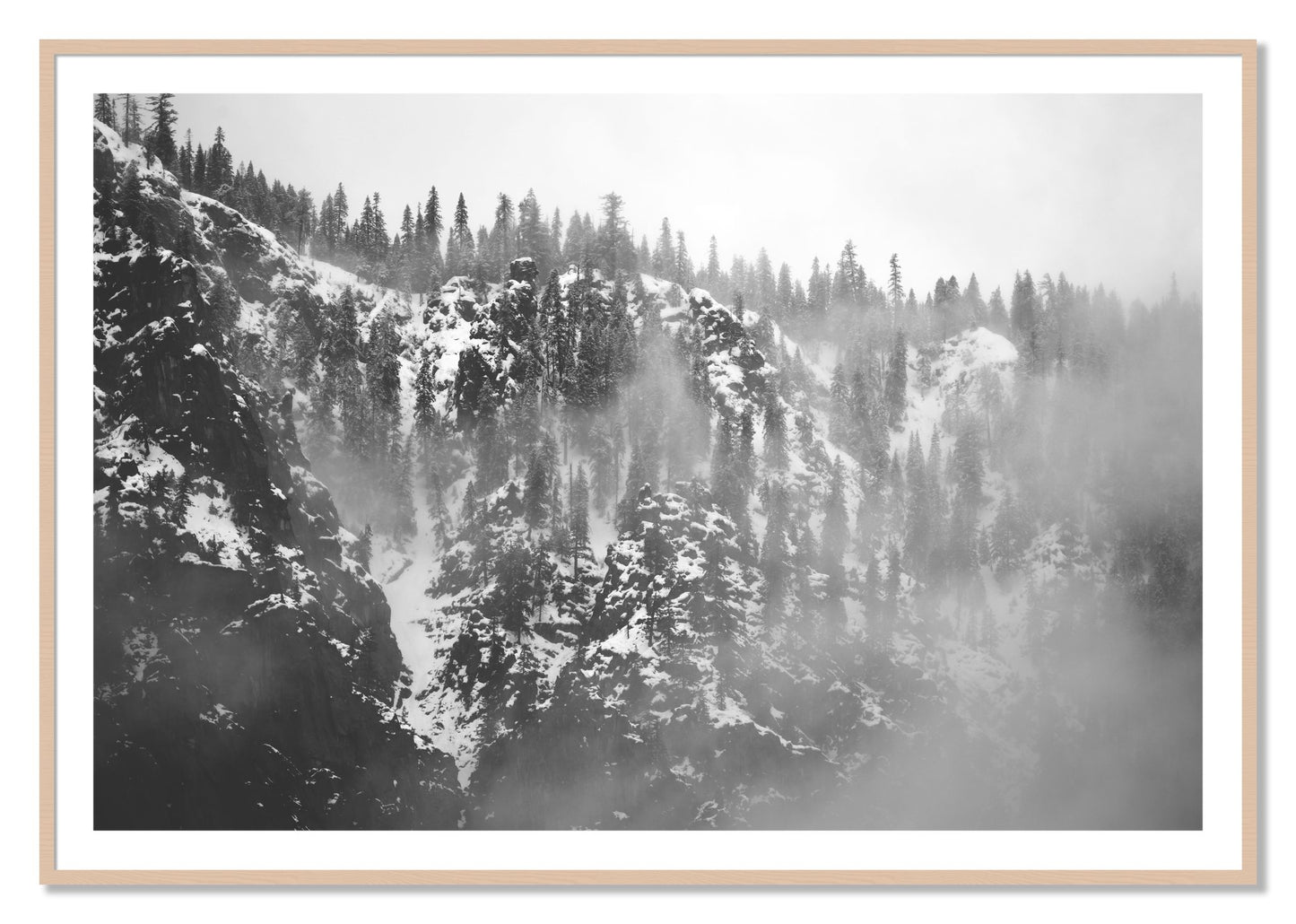 Framed photograph of SIerra Snow by Dylan Ozanich, Maple frame, Borders
