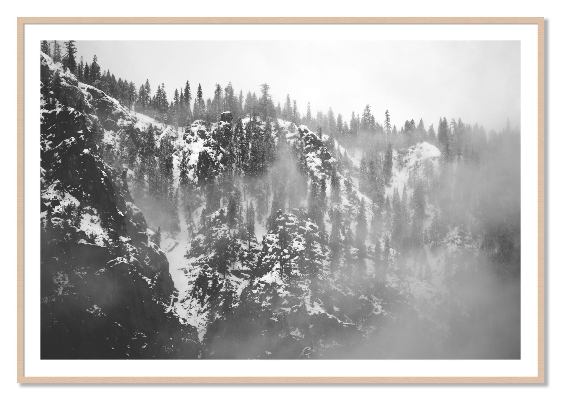 Framed photograph of SIerra Snow by Dylan Ozanich, Maple frame, Borders