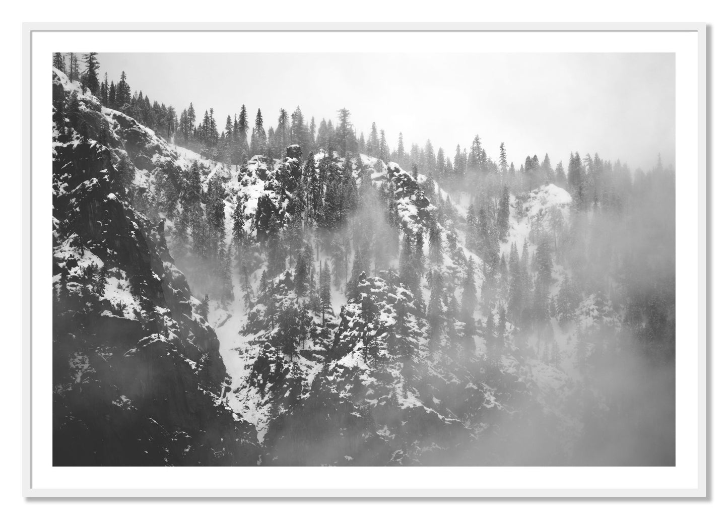 Framed photograph of SIerra Snow by Dylan Ozanich, White frame, Borders