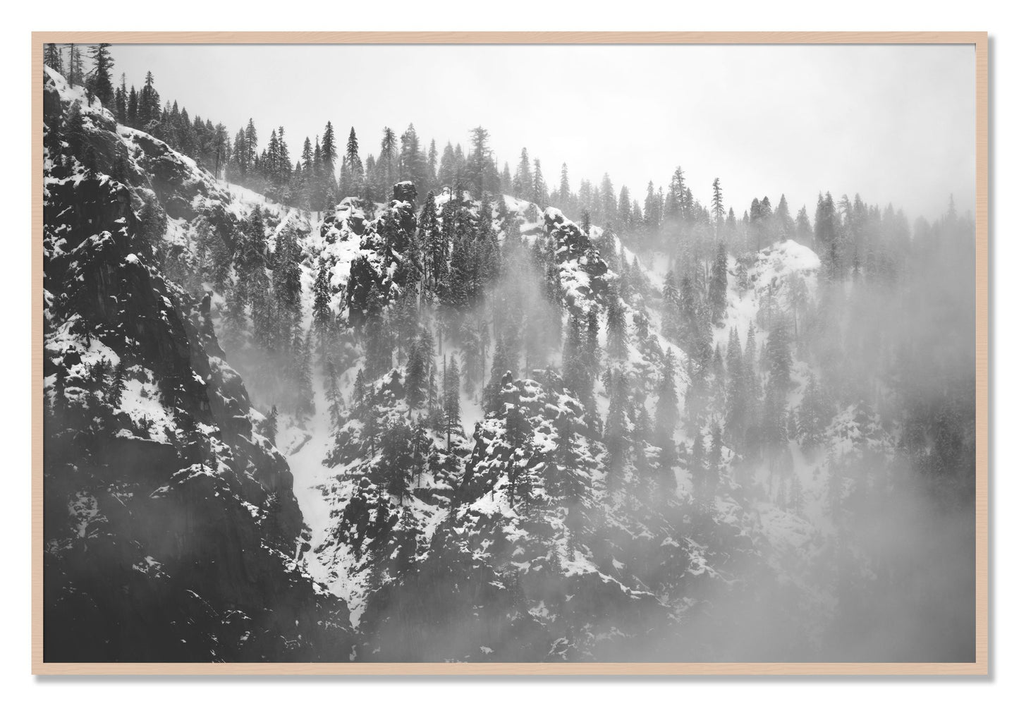 Framed photograph of SIerra Snow by Dylan Ozanich, Maple frame, Full Bleed
