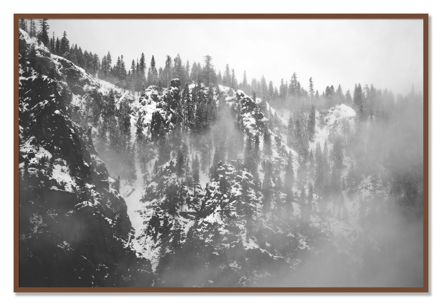 Framed photograph of SIerra Snow by Dylan Ozanich, Walnut frame, Full Bleed
